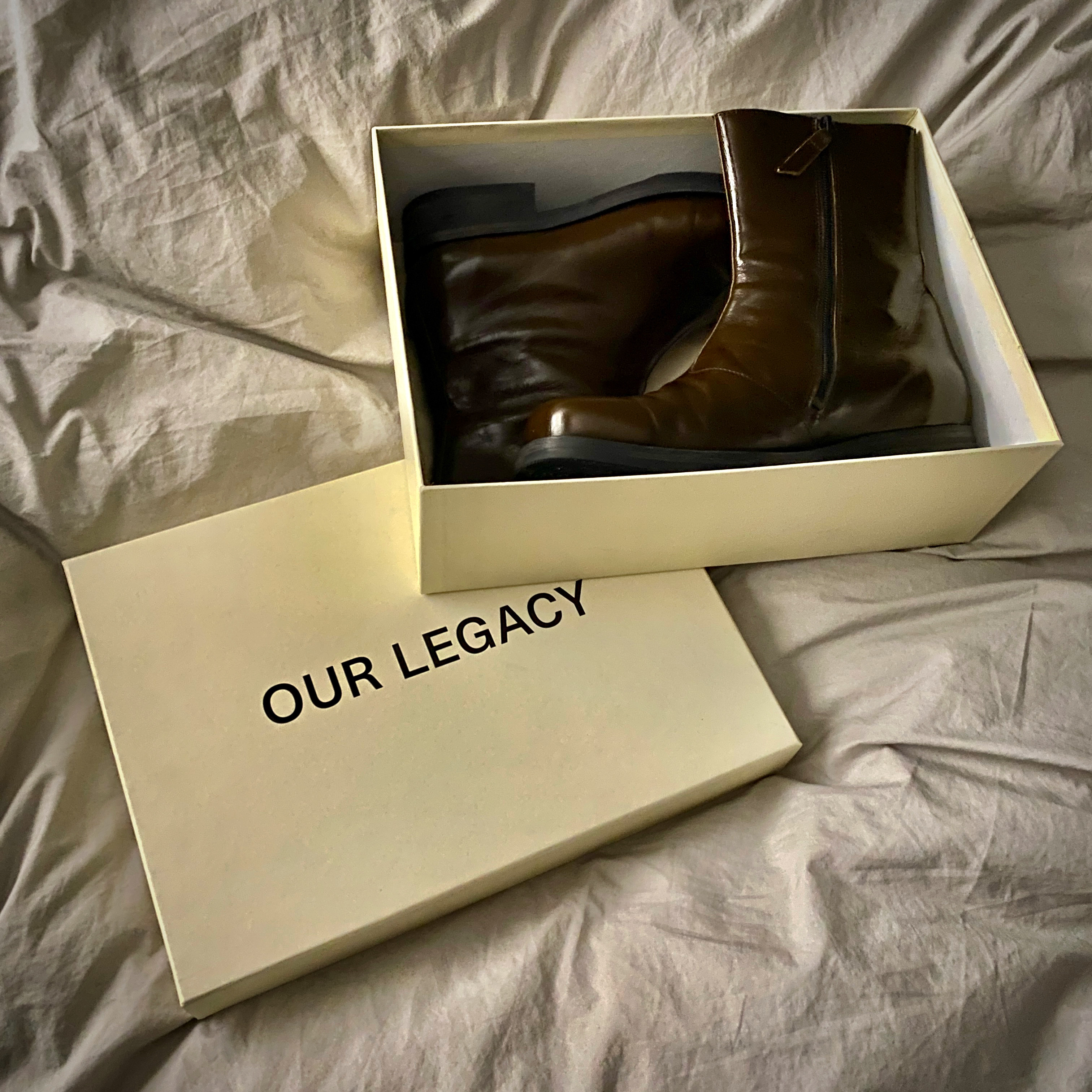 Our Legacy Camion Boot Olive Leather 착용 스타일