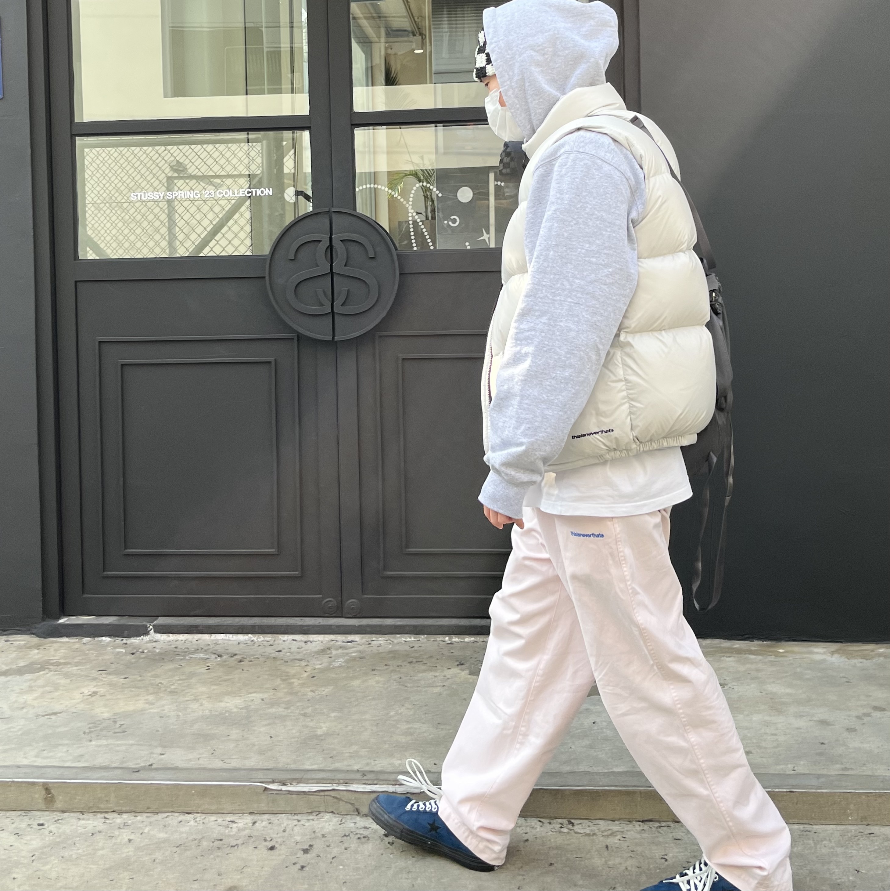 Stussy Crochet Checkered Beanie Black, Converse x Thisisneverthat One Star Ox Poseidon 착용 스타일 - 2