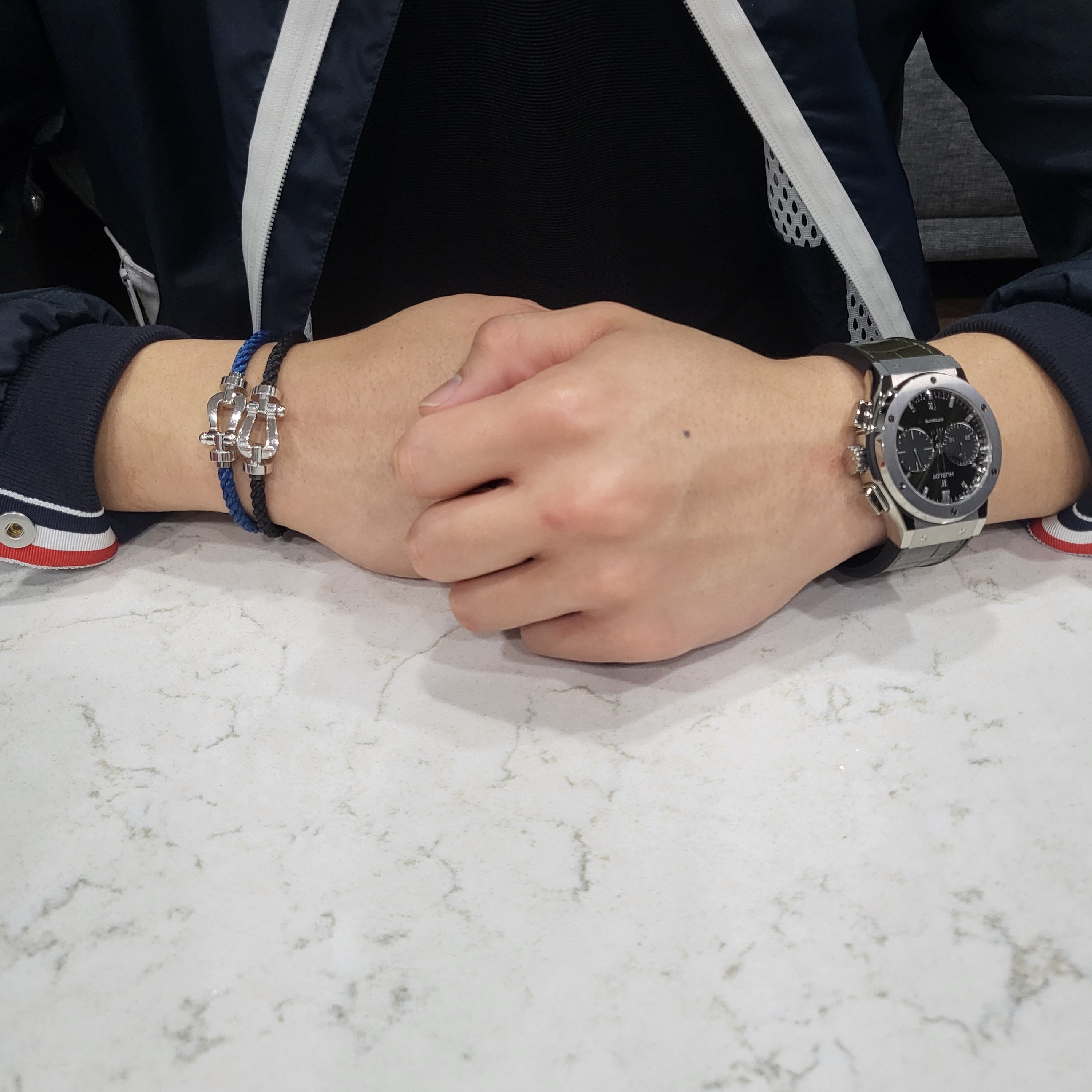 Fred Force 10 Steel Cable Bracelet Large 18K White Gold 착용 스타일