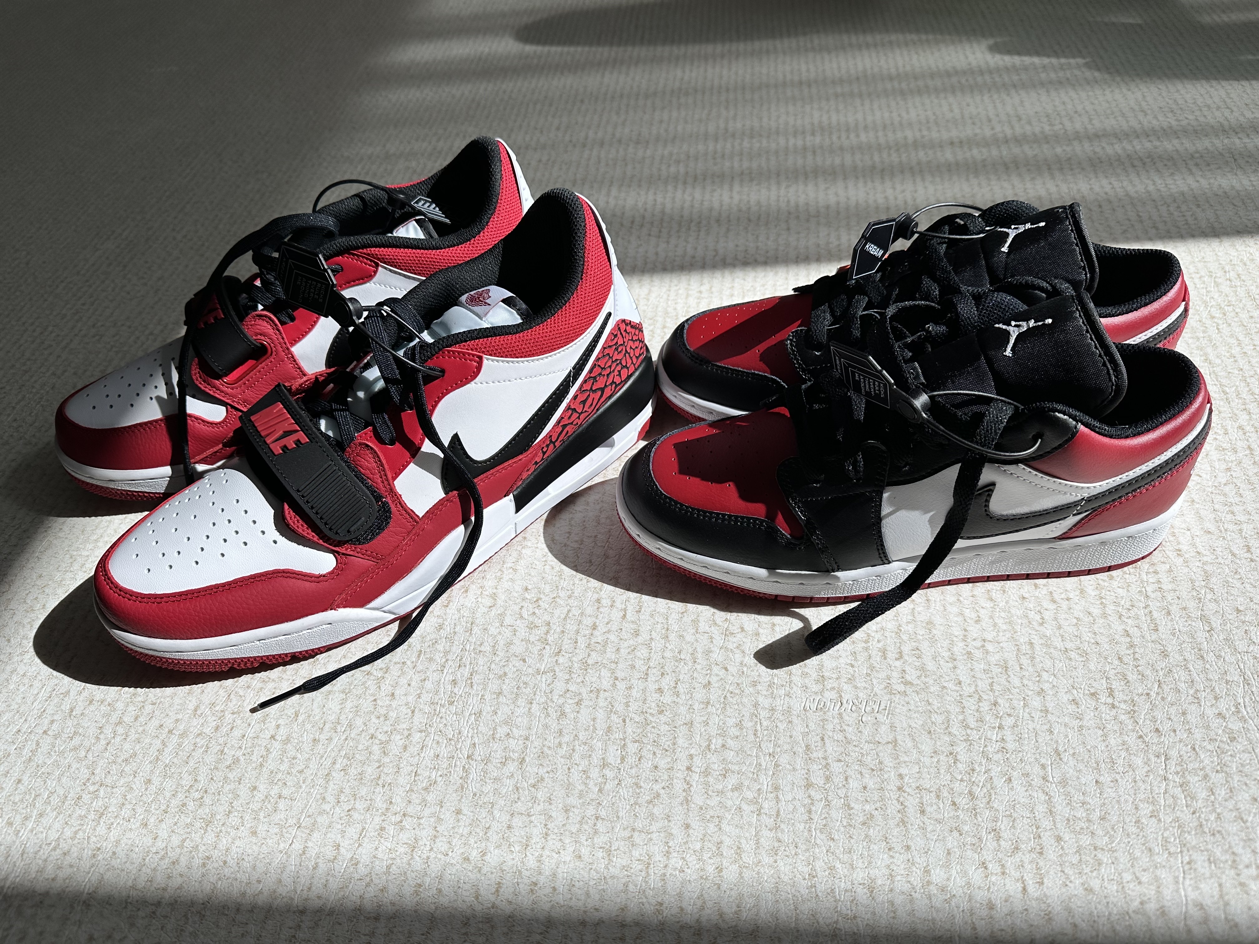 Jordan Legacy 312 Low Chicago 2022, (GS) Jordan 1 Low Bred Toe 착용 스타일