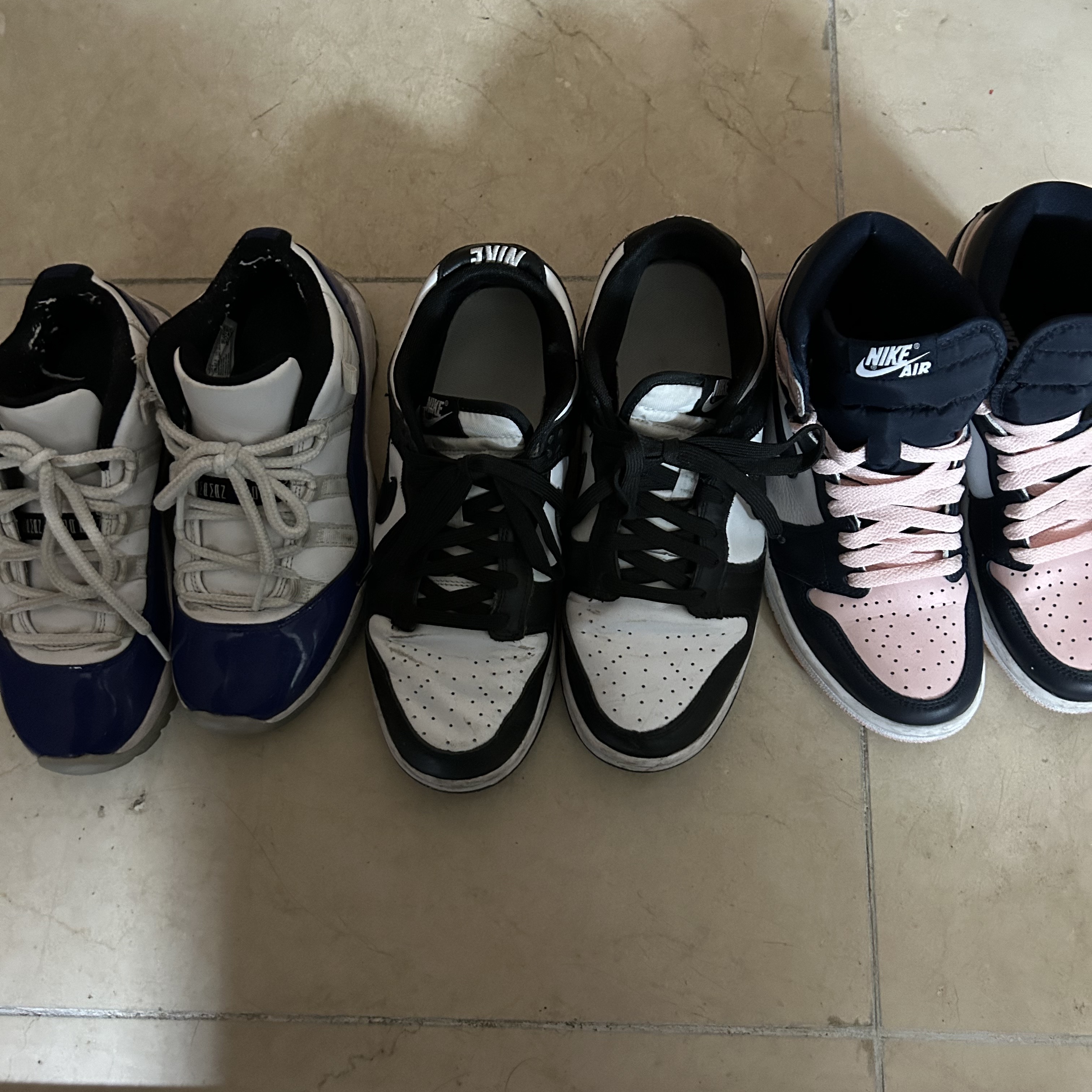 (W) Jordan 1 Retro High OG Atmosphere, Nike Dunk Low Retro Black 착용 스타일