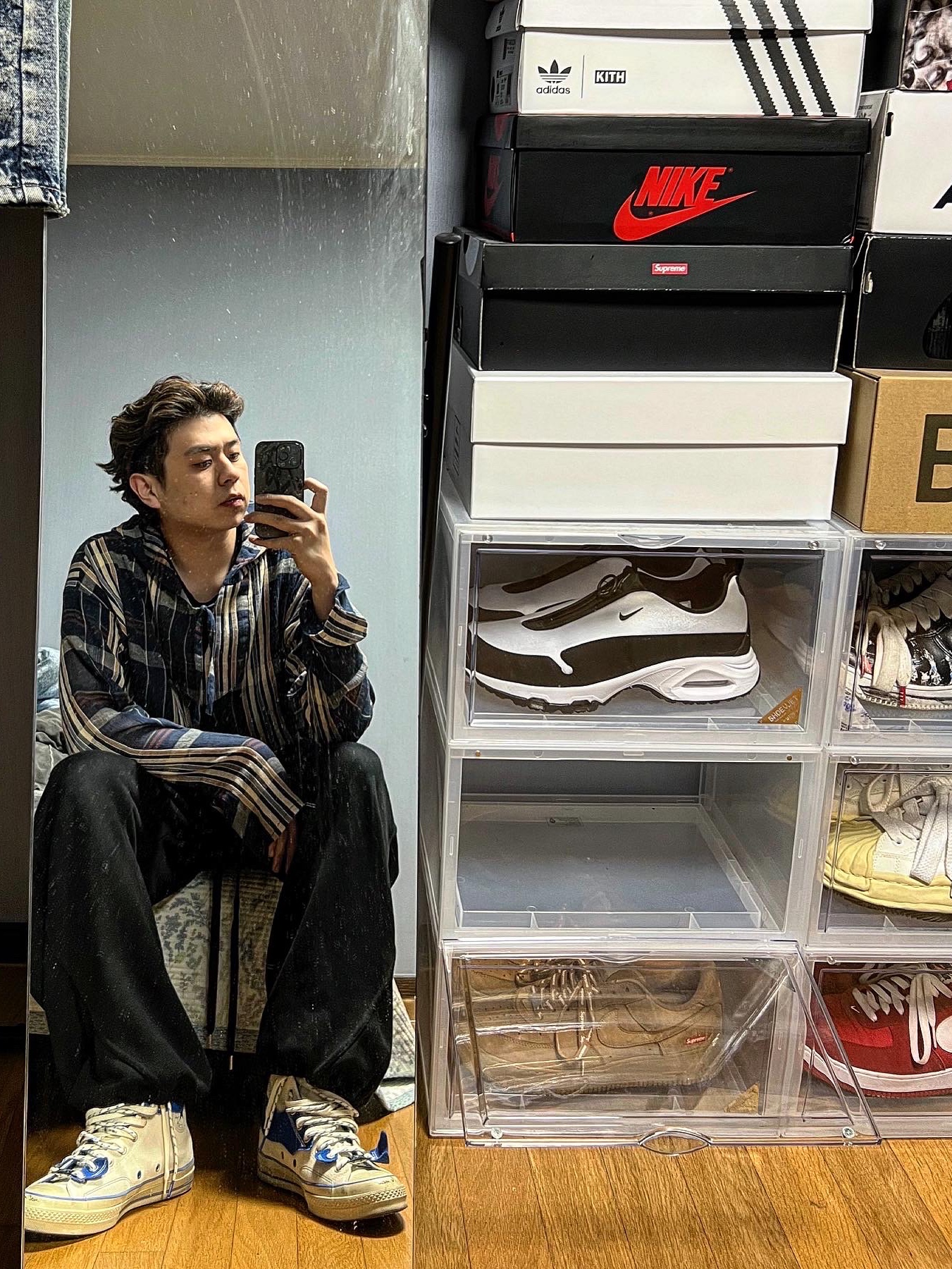 Converse x Ader Error Chuck 70 High White, Nike x Comme des Garcons Homme Plus Air Max Sunder SP White Black 착용 스타일 - 1
