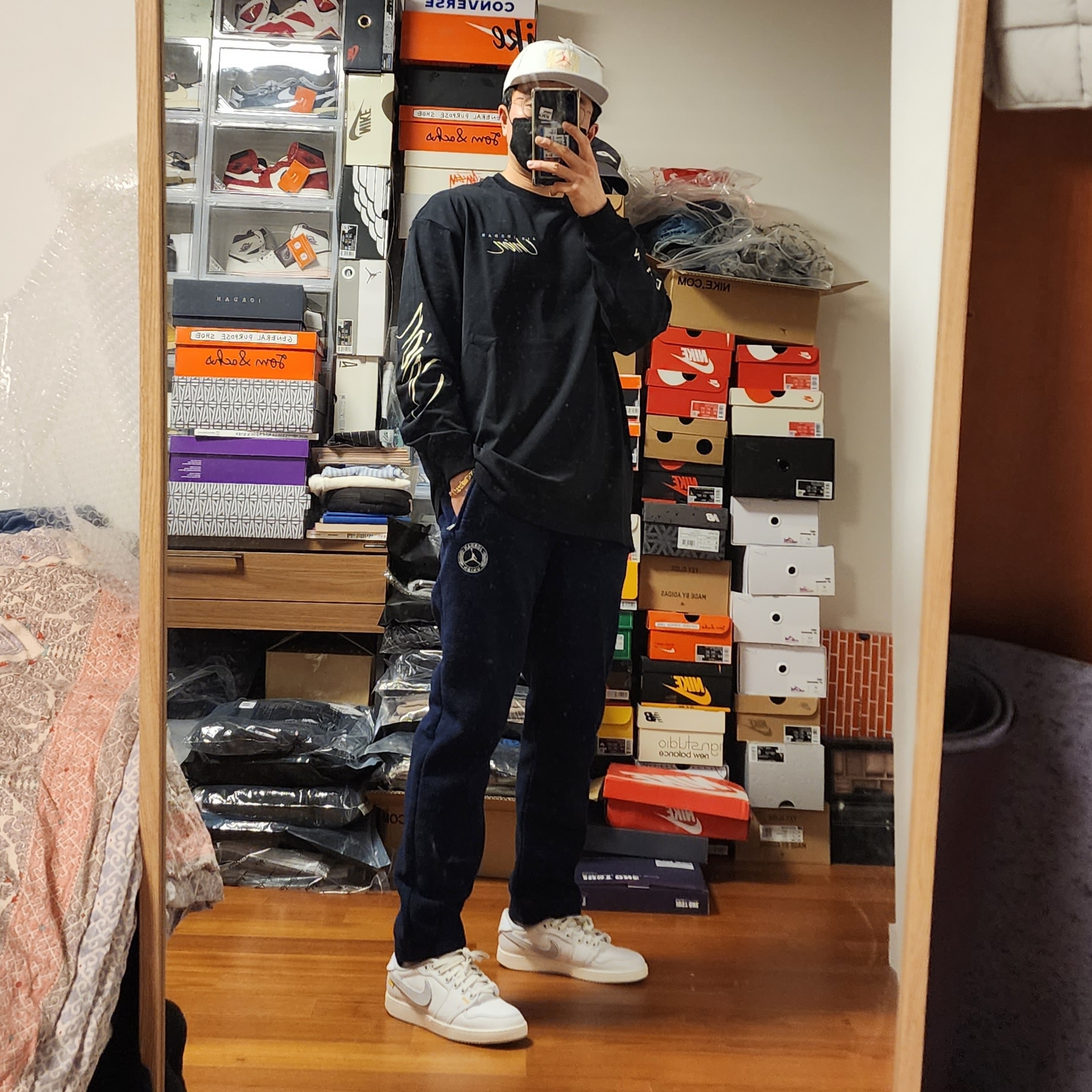 Jordan 1 x Union KO Low White, Jordan x Union Long Sleeve T-Shirt Black - Asia 착용 스타일 - 1