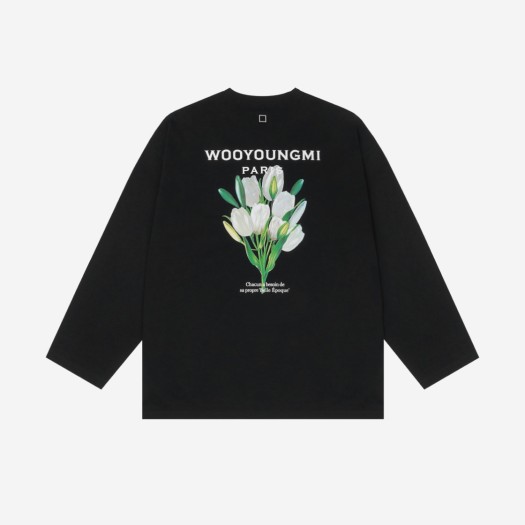 Wooyoungmi Flower Print Long Sleeve Back Logo T-Shirt Black - 22SS