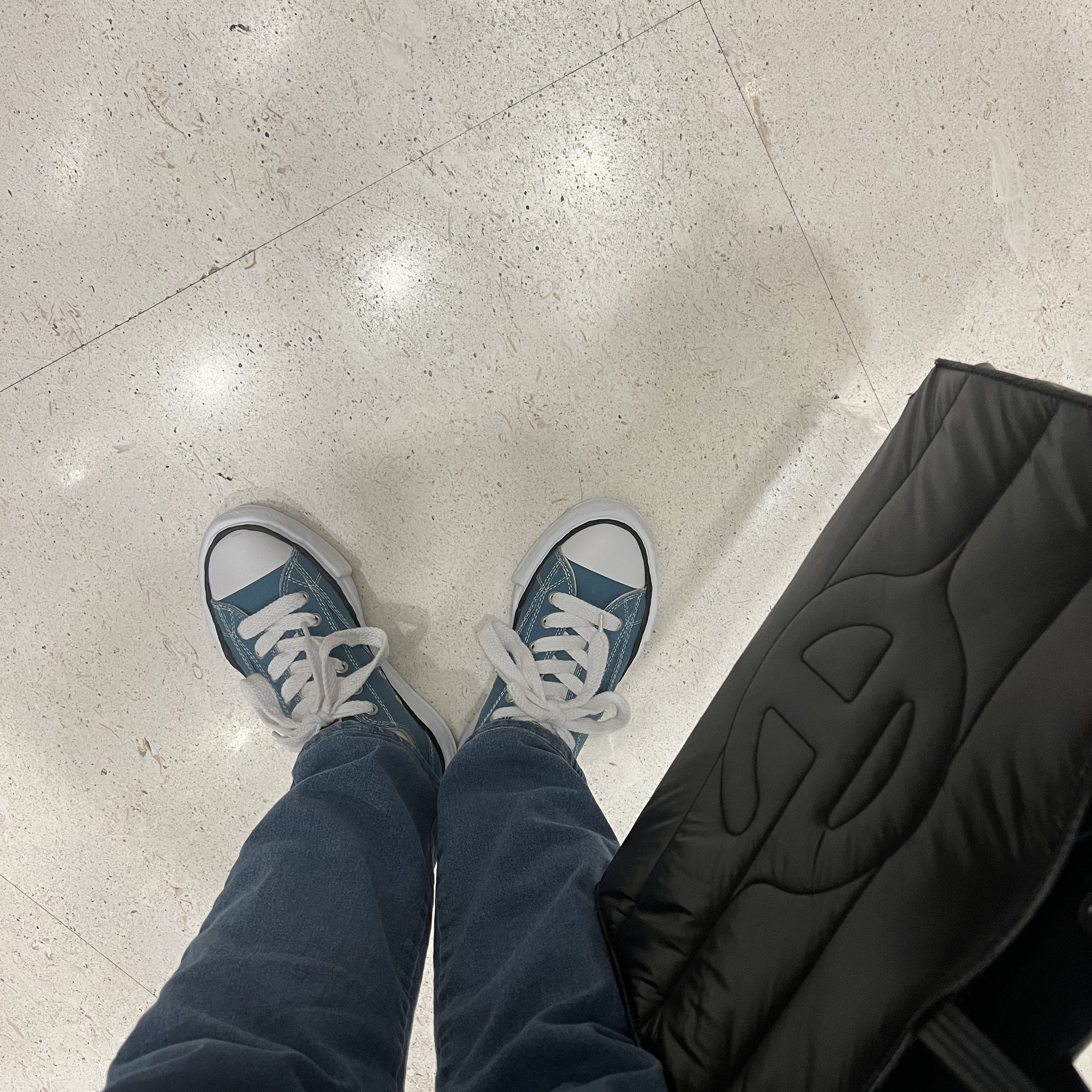 Maison Mihara Yasuhiro Peterson OG Sole Canvas Low Sneakers Blue, Telfar x Moose Knuckle Medium Puff Shopping Bag Black 착용 스타일