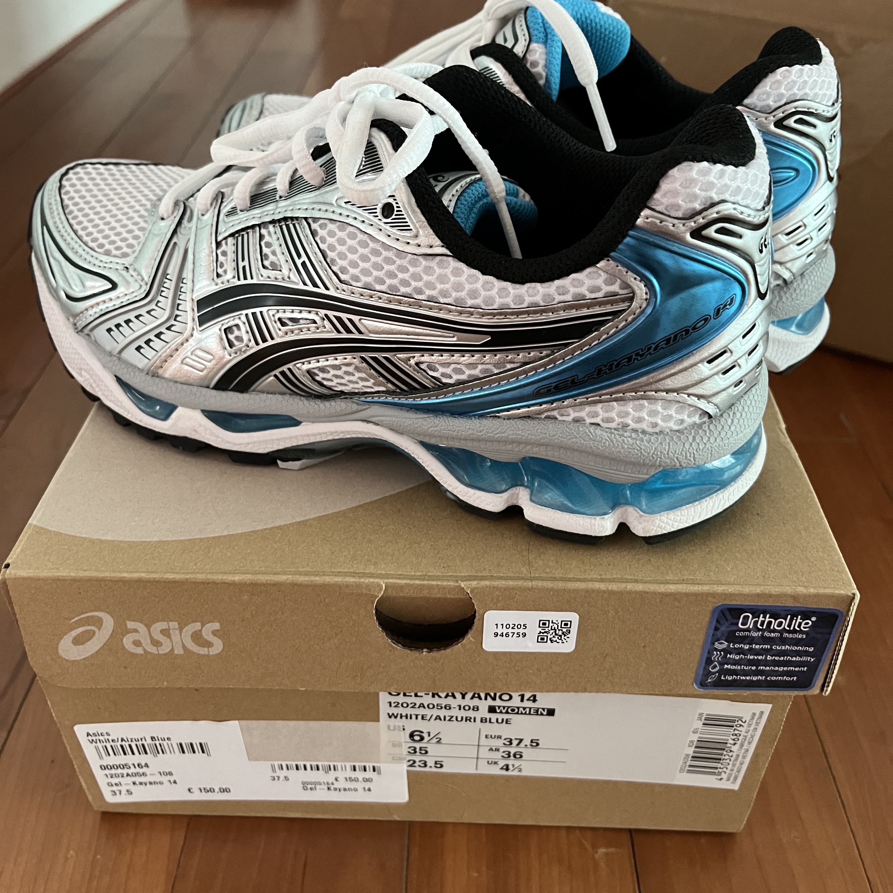 (W) Asics Gel-Kayano 14 White Aizuri Blue 착용 스타일