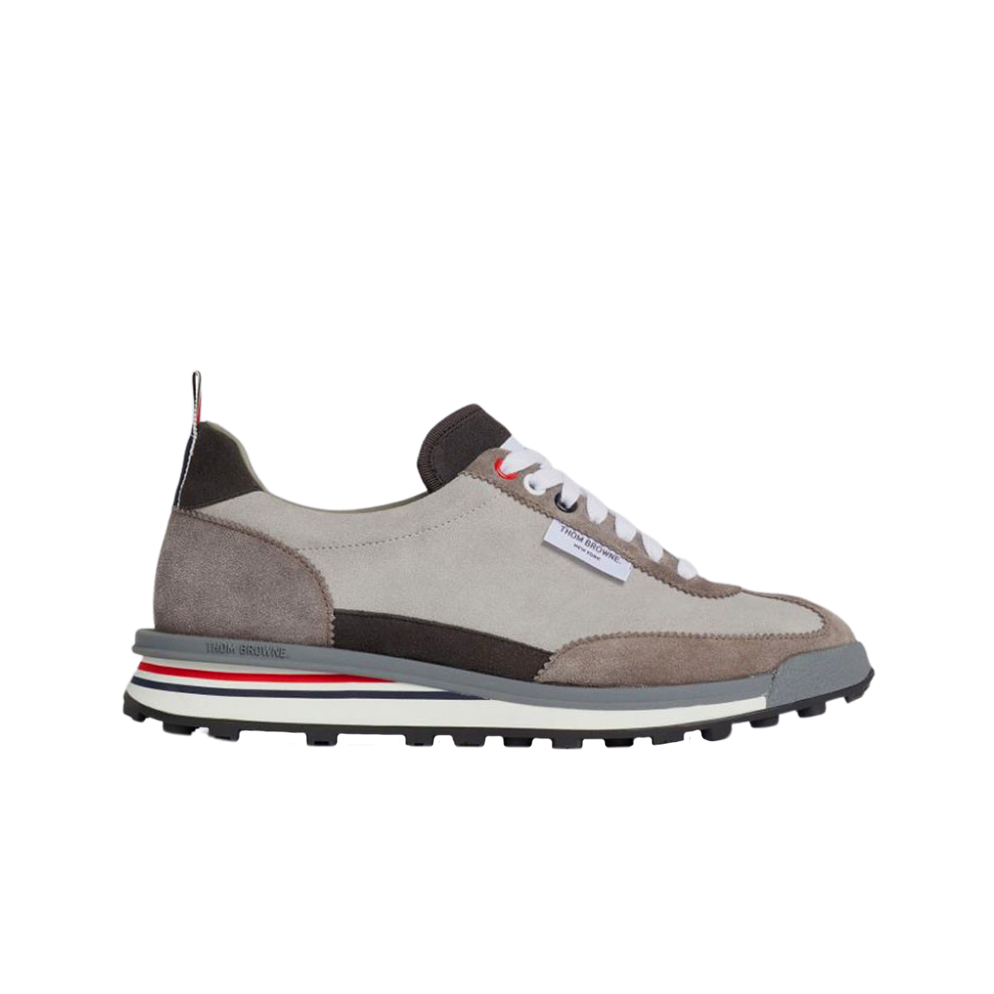 (W) 톰브라운 키드 스웨이드 테크 러닝 슈즈 라이트 그레이((W) Thom Browne Kid Suede Tech Runner Light Grey) - 1