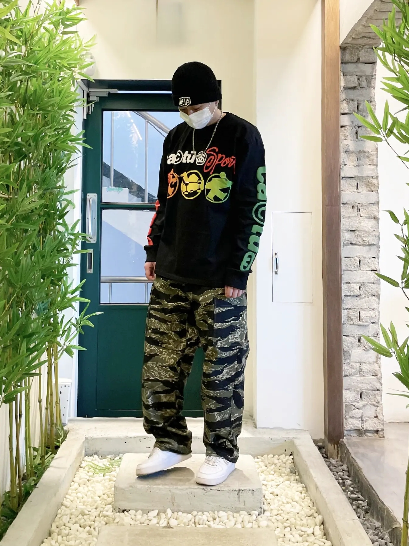 Stussy x Cactus Plant Flea Market Sport LS T-Shirt Black, Nike Air Force 1 '07 Low White 착용 스타일 - 1