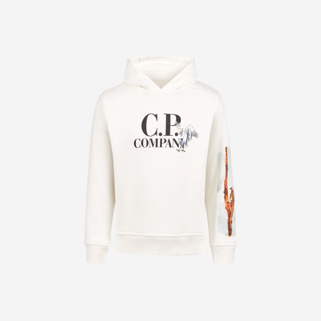 (Kids) C.P. Company U16 Basic Fleece Graphic Logo Hoodie Gauze White - 23SS 상세 이미지 1