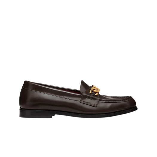 Valentino Vlogo Chain Calfskin Loafers Bitter Chocolate