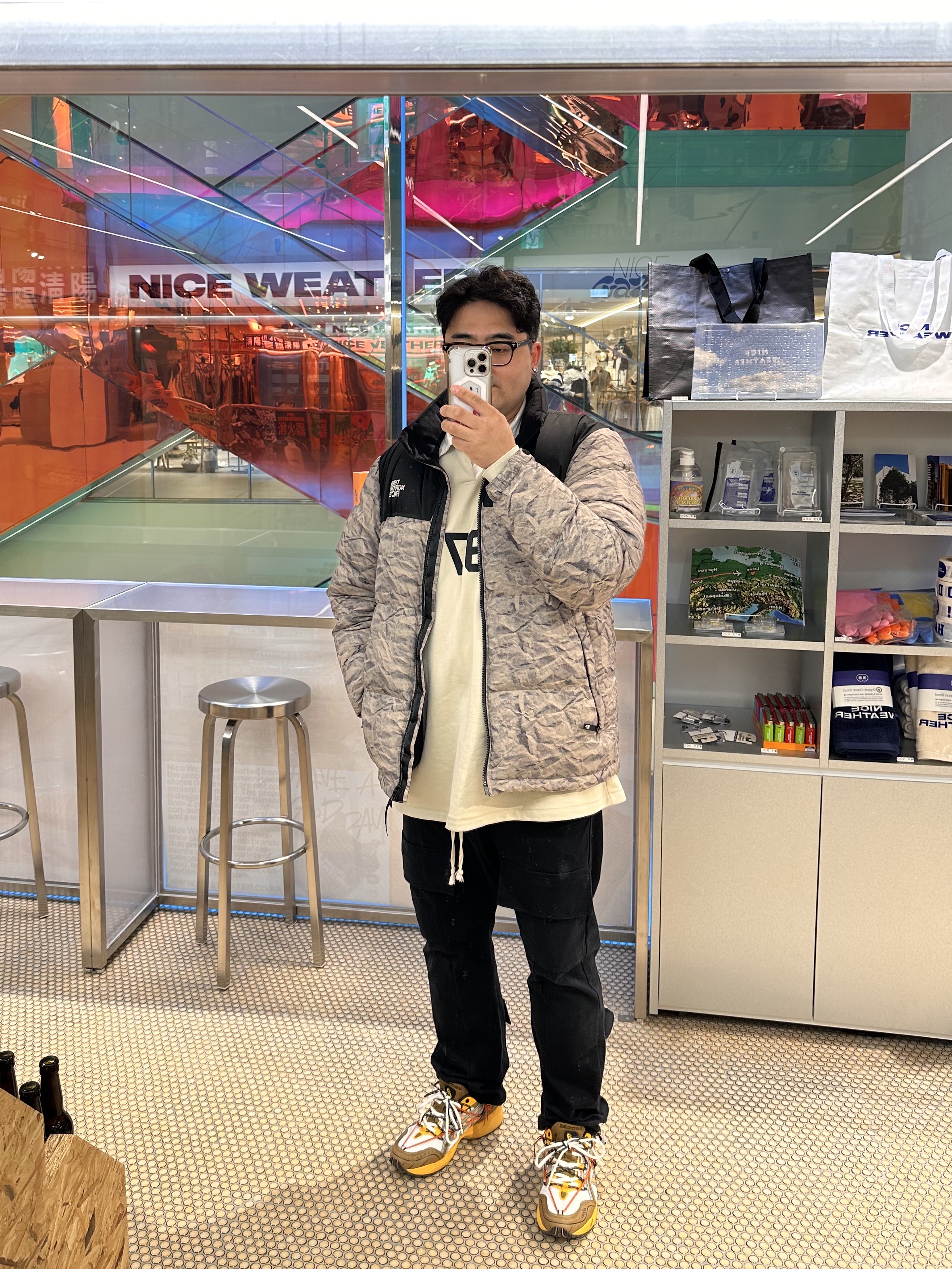 The North Face White Label Novelty Nuptse Down Jacket Beige, Essentials 1977 Rugby Long Sleeve Polo Wheat - 22SS 착용 스타일 - 1