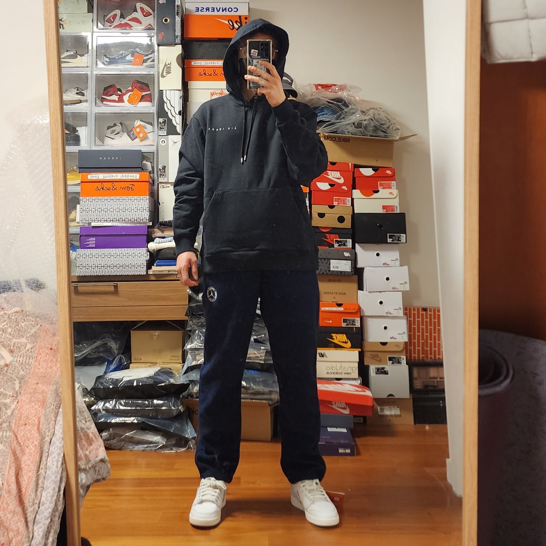 Jordan 1 x Union KO Low White, Jordan x Union Fleece Hoodie Black - Asia 착용 스타일 - 2