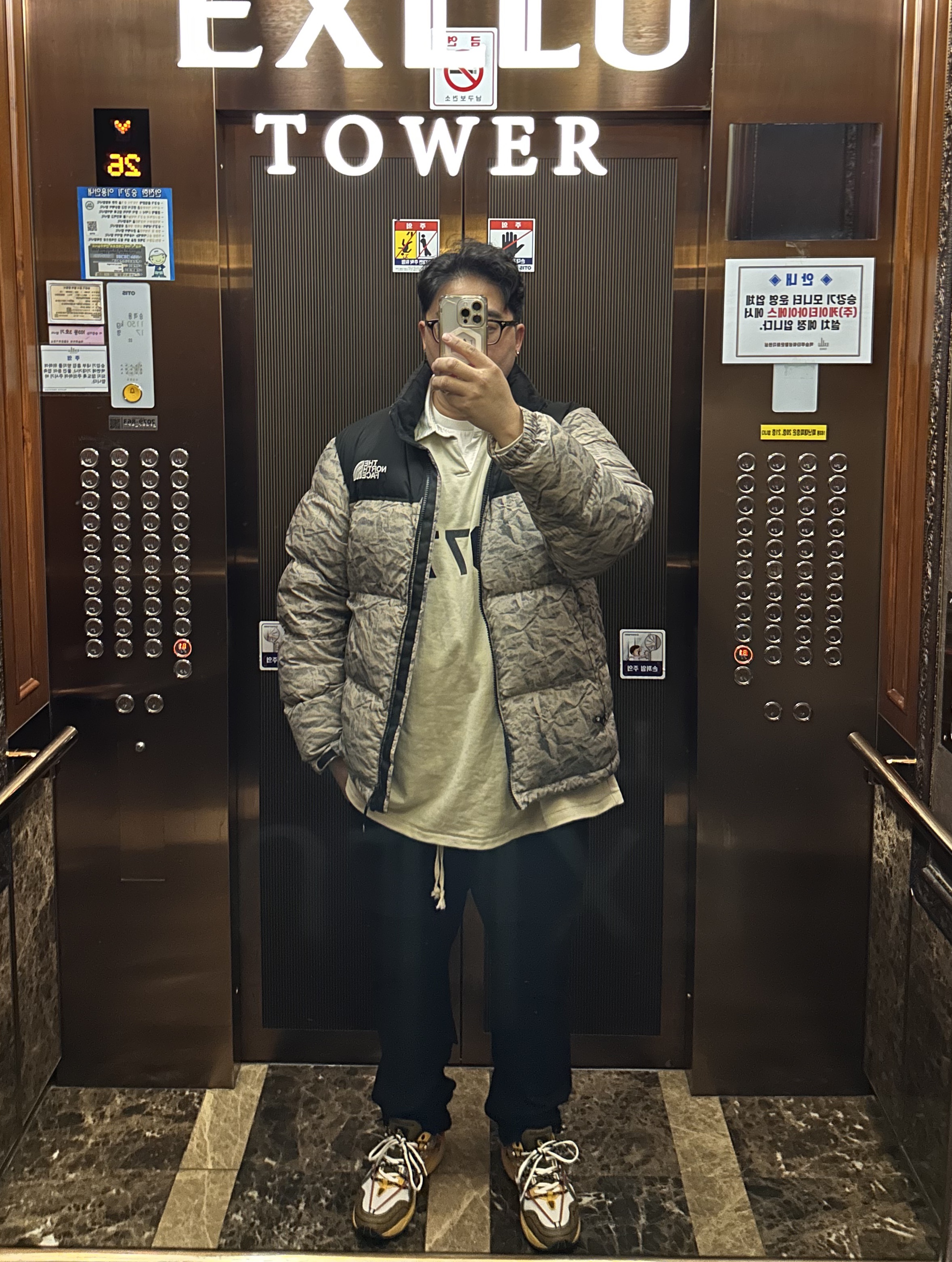 The North Face White Label Novelty Nuptse Down Jacket Beige, Essentials 1977 Rugby Long Sleeve Polo Wheat - 22SS 착용 스타일 - 2