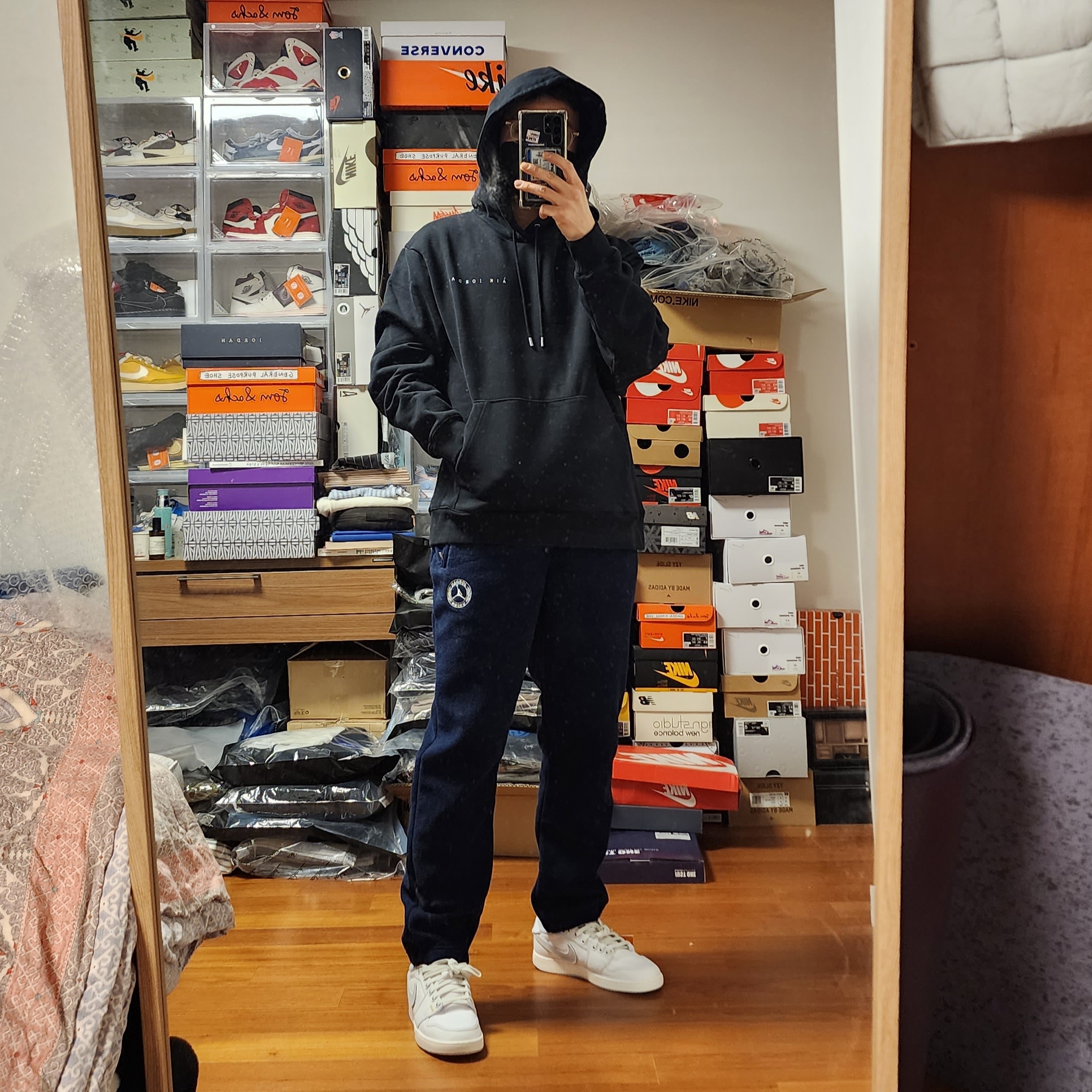 Jordan 1 x Union KO Low White, Jordan x Union Fleece Hoodie Black - Asia 착용 스타일 - 1