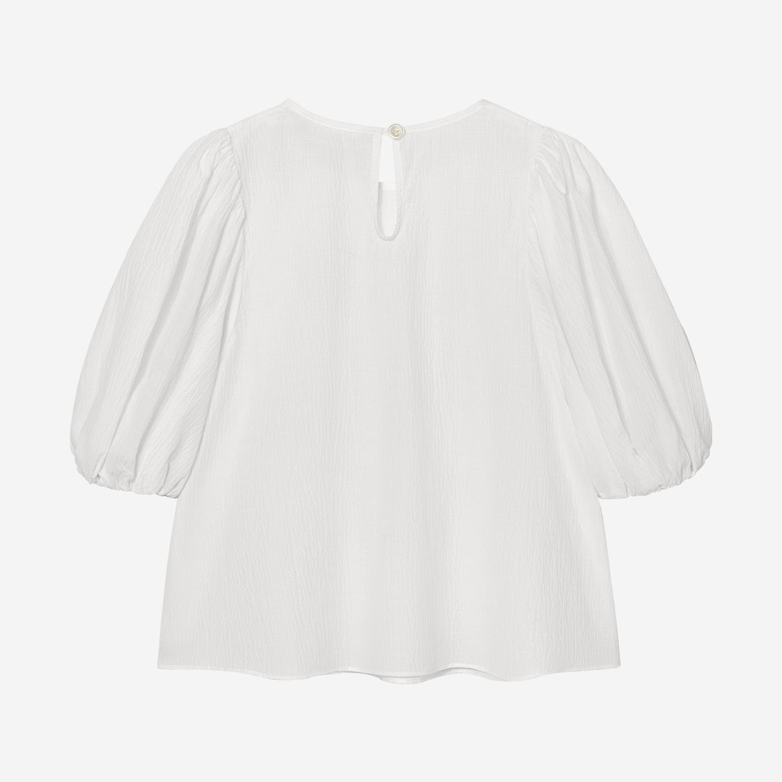 킨더살몬 우먼 시어서커 퍼프 슬리브 블라우스 오프 화이트(Kindersalmon Women Seersucker Puff Sleeve Blouse Off White) - 2