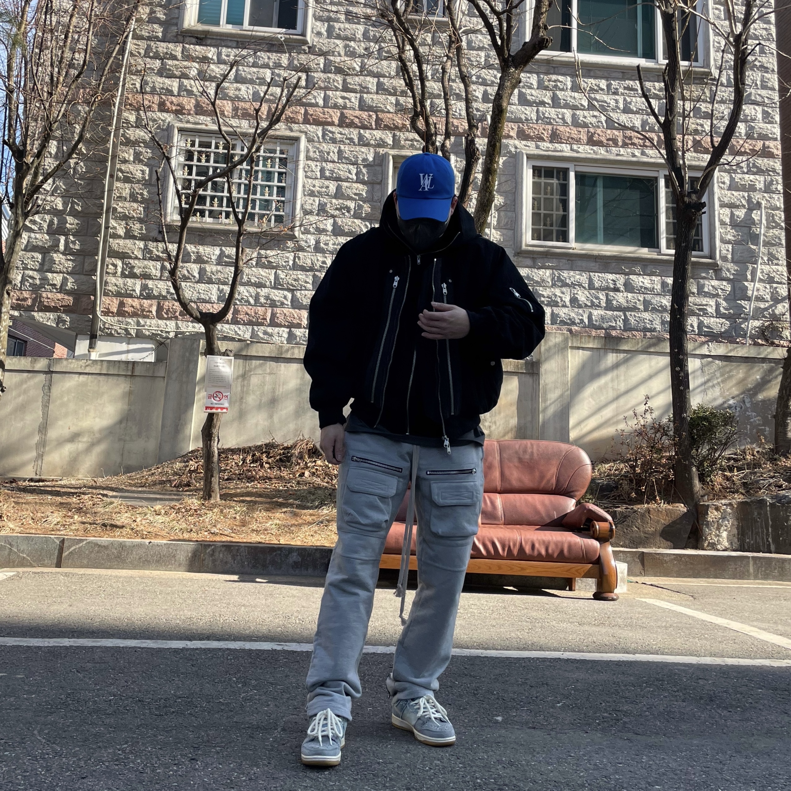 Nike SB Dunk Low Pro Mystic Navy, Undermycar Rumlow Back Zip Cotton Garment Bomber Dark Gull - 22FW 착용 스타일 - 3