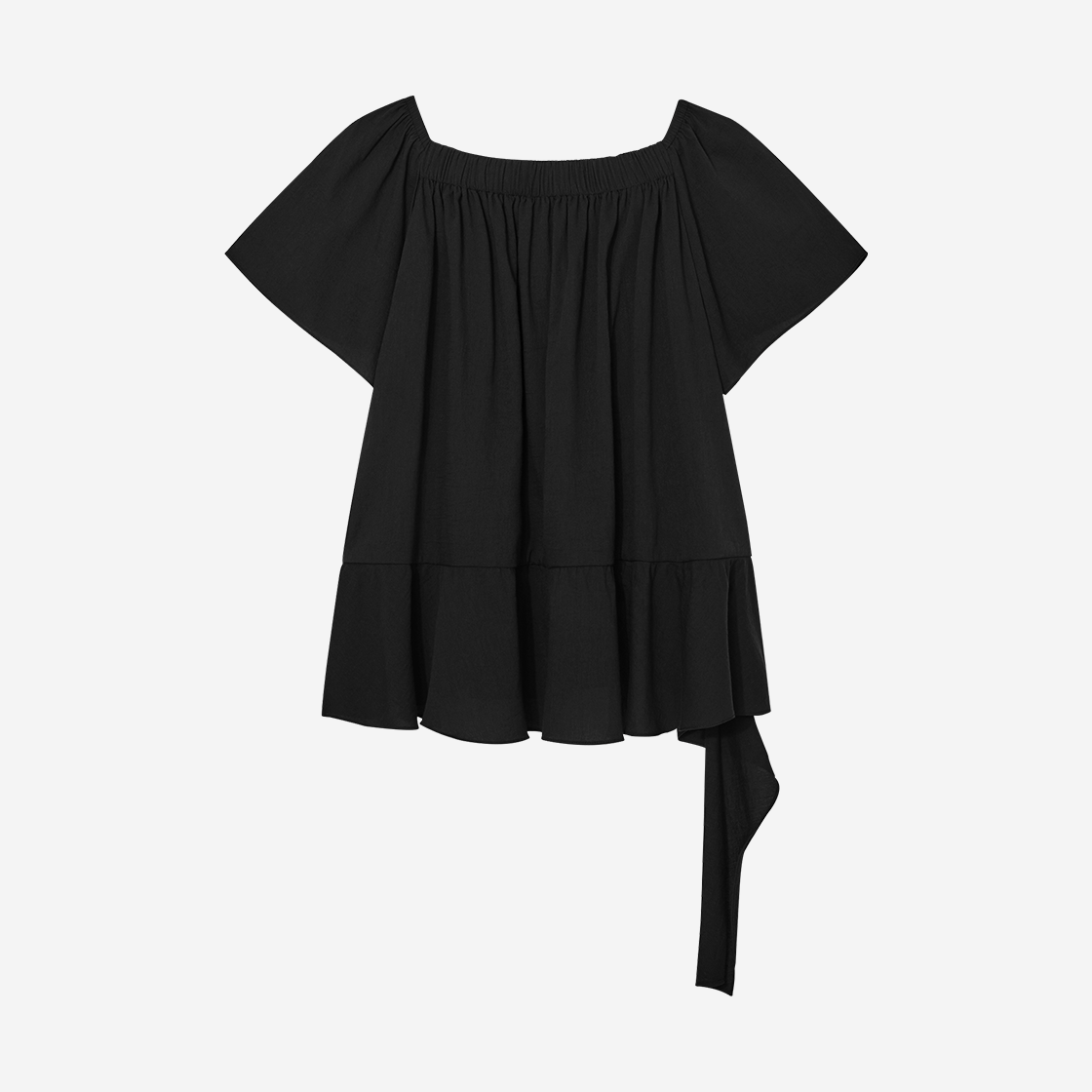 킨더살몬 우먼 스퀘어 넥 러플 블라우스 블랙(Kindersalmon Women Square Neck Ruffle Blouse Black) - 2