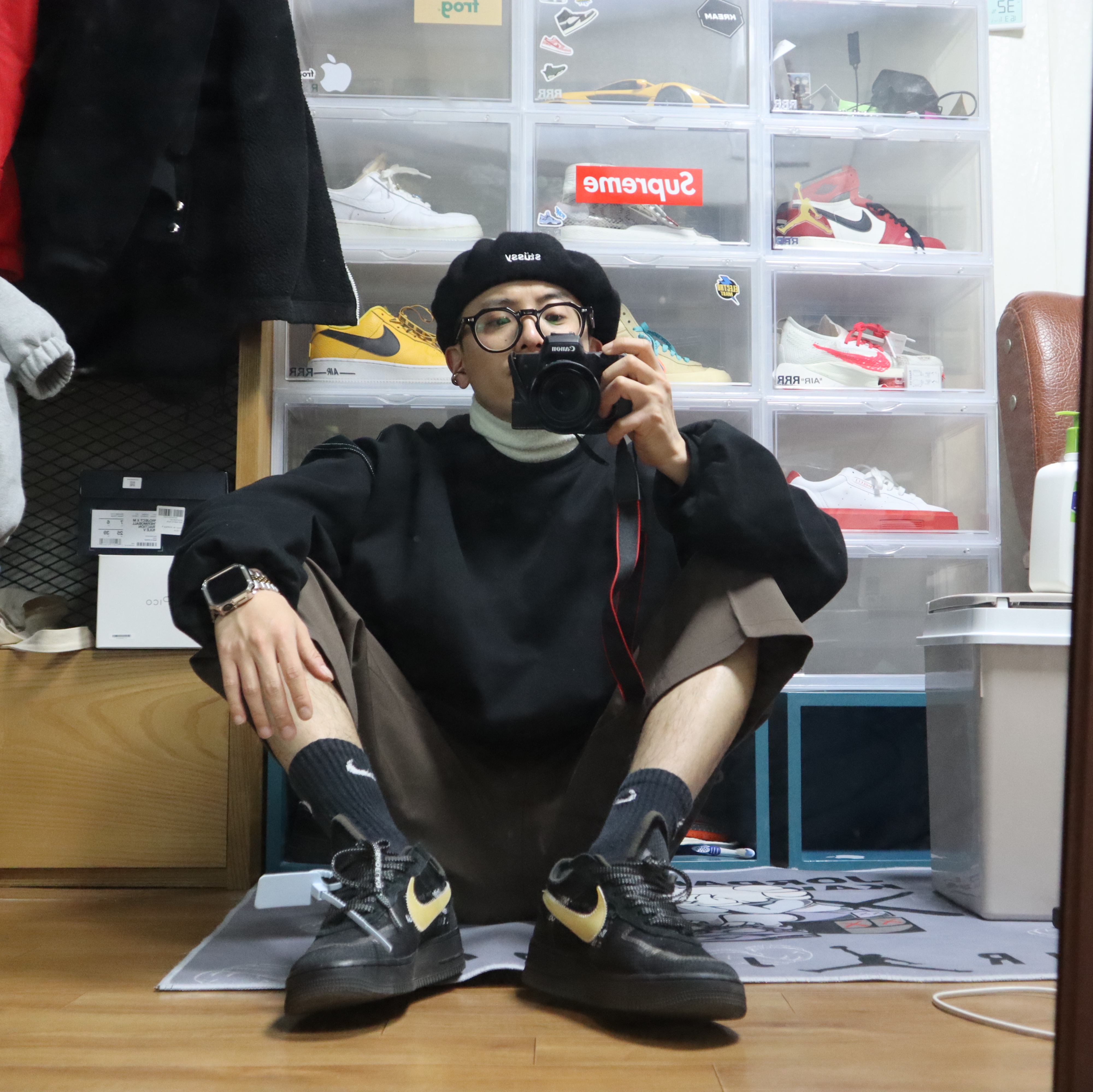 Nike x Off-White Air Force 1 Low Black White 착용 스타일