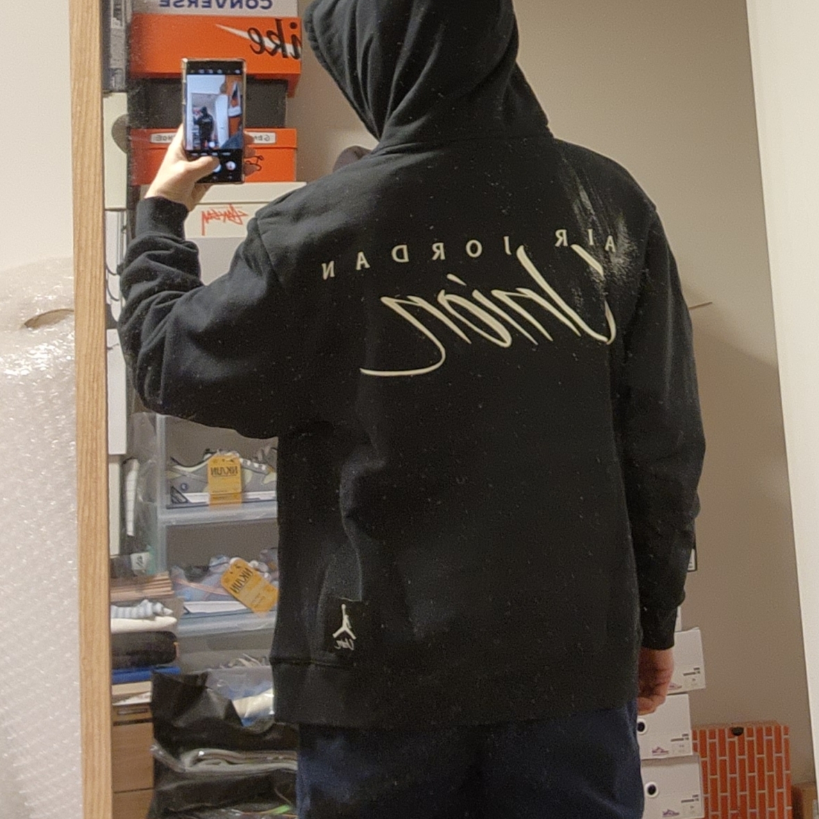 Jordan 1 x Union KO Low White, Jordan x Union Fleece Hoodie Black - Asia 착용 스타일 - 4