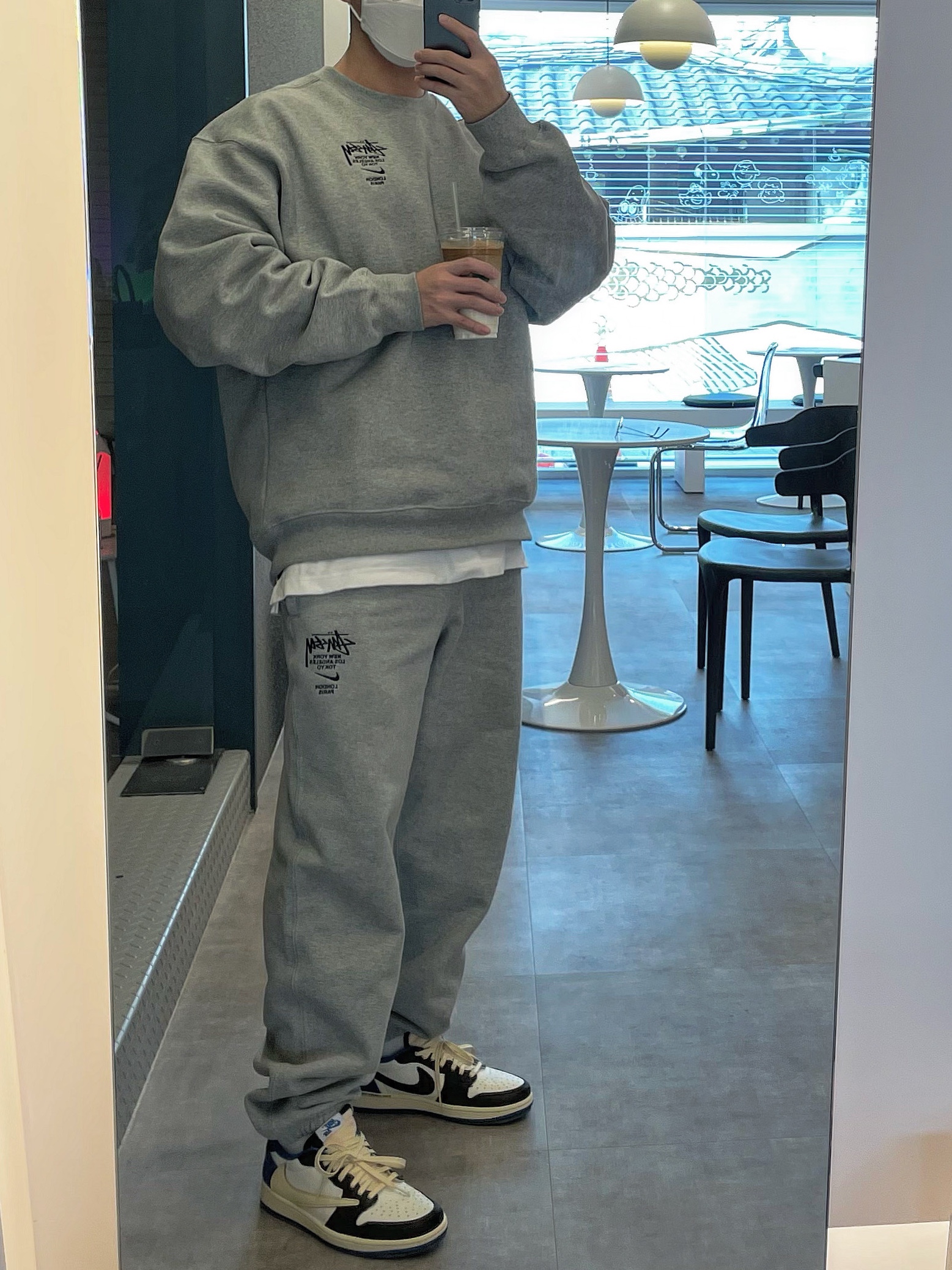 Nike x Stussy NRG ZR Fleece Crewneck Heather Grey - US/EU, Nike x Stussy NRG ZR Fleece Pants Heather Grey - US/EU 착용 스타일