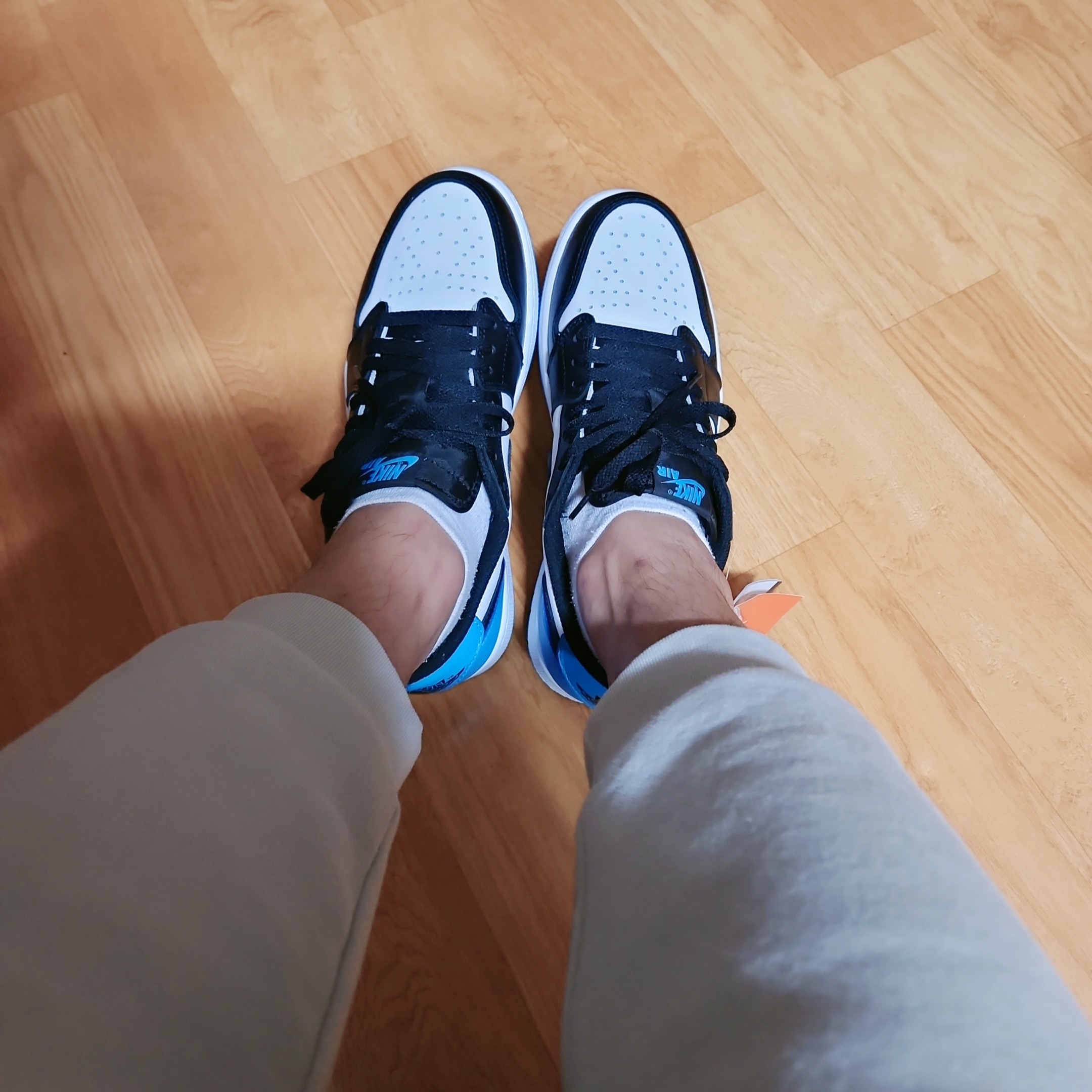 Jordan 1 Retro Low OG Black and Dark Powder Blue 착용 스타일 - 1