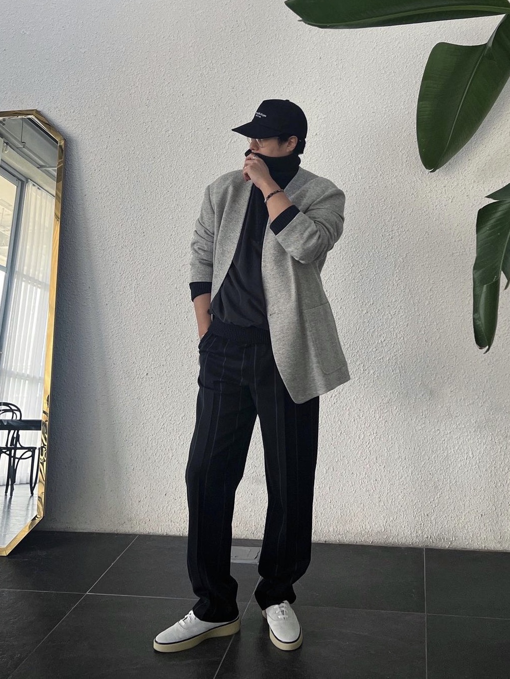 Fear of God x Ermenegildo Zegna Silk Anorak Jacket Dark Grey 착용 스타일