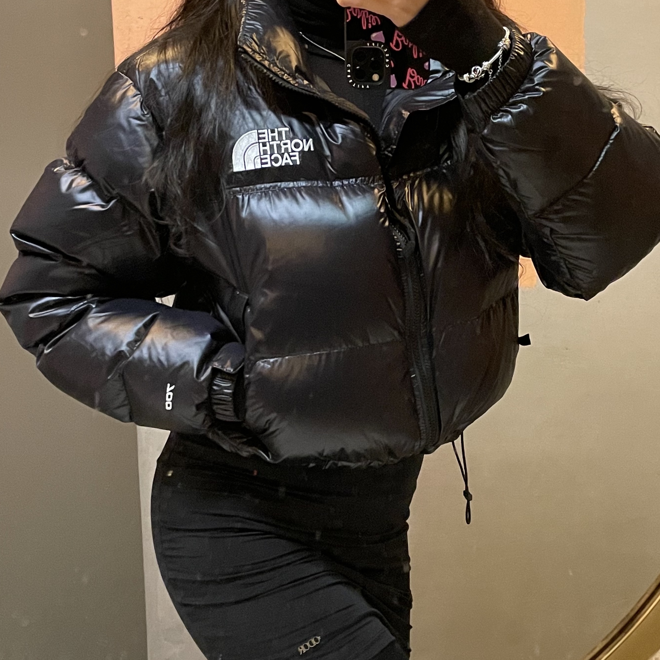 (W) The North Face Nuptse Short Jacket TNF Black 착용 스타일