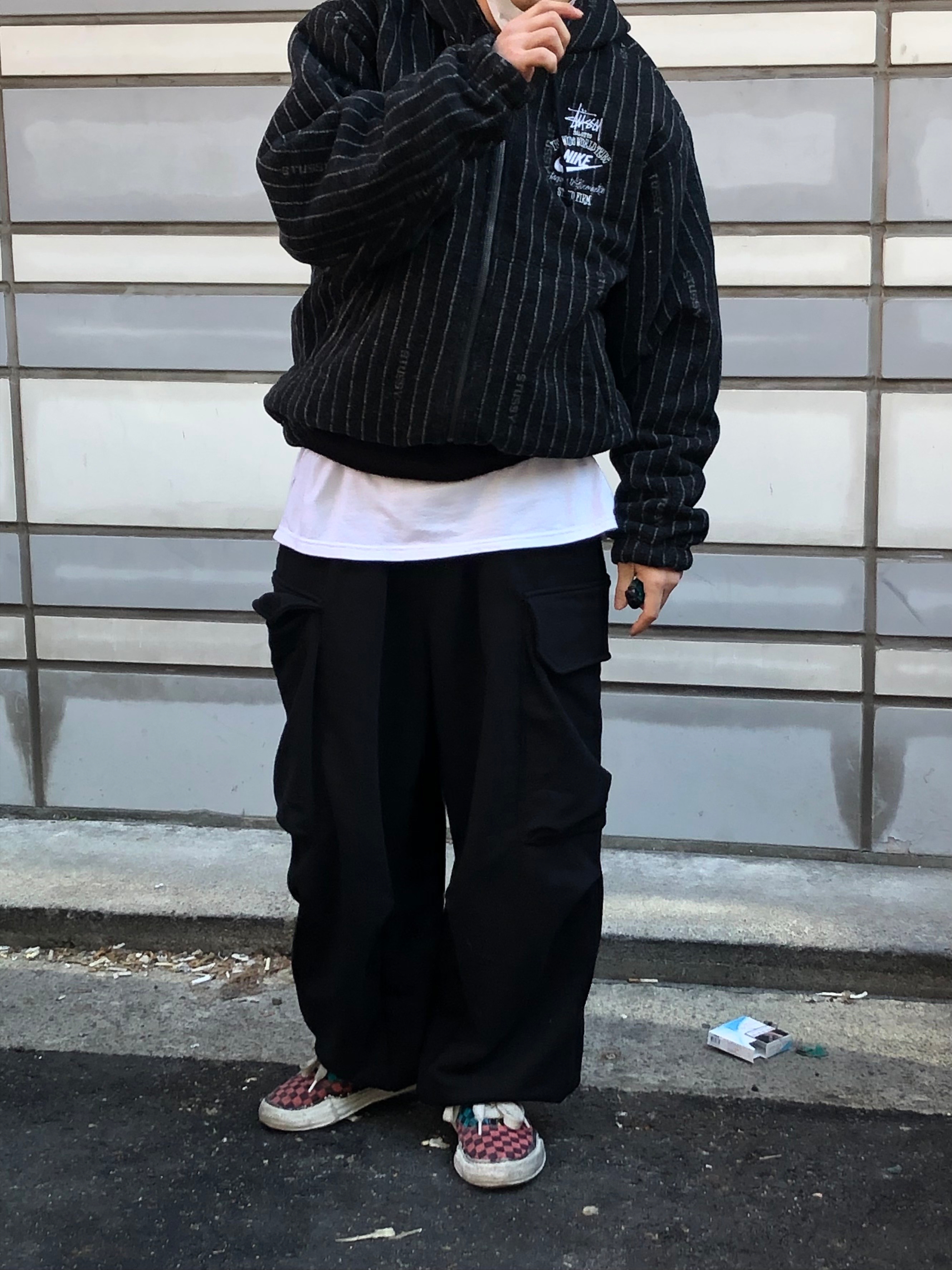 Nike x Stussy NRG Striped Wool Jacket Black (DR4023-010), Supreme Kevlar Denim S Logo 6-Panel Black - 22SS 착용 스타일 - 3