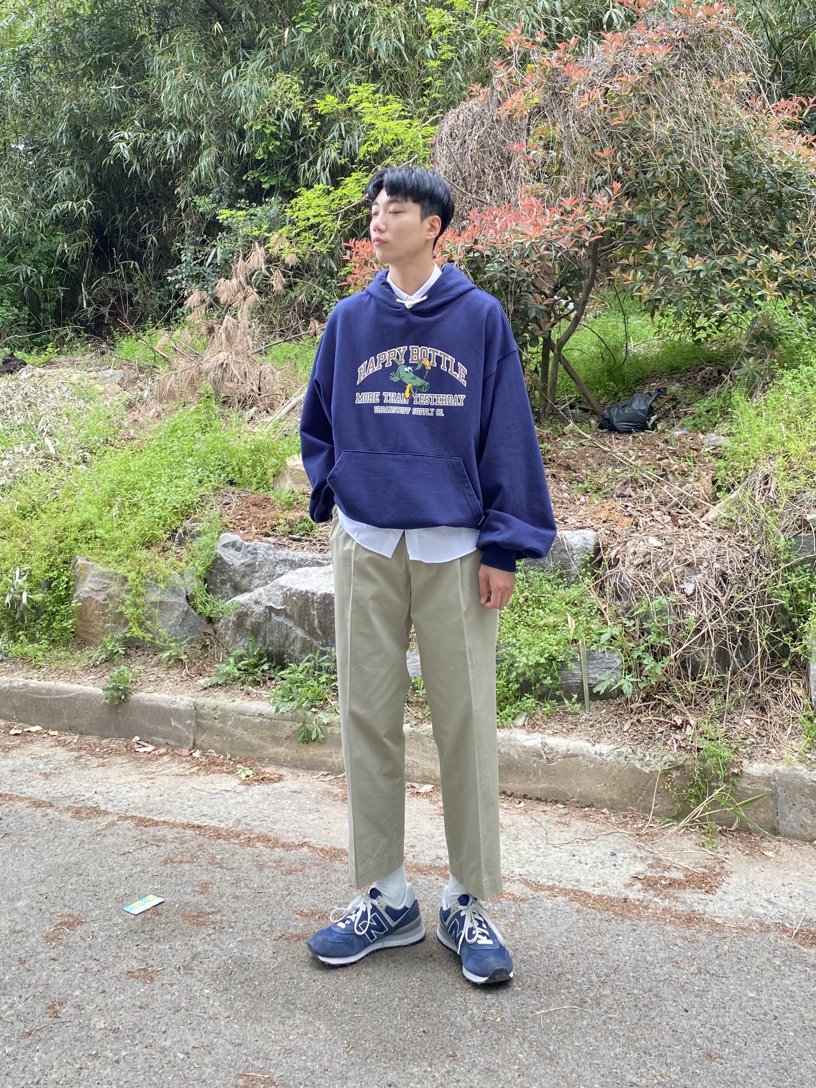 New Balance 574 Navy - D Standard 착용 스타일
