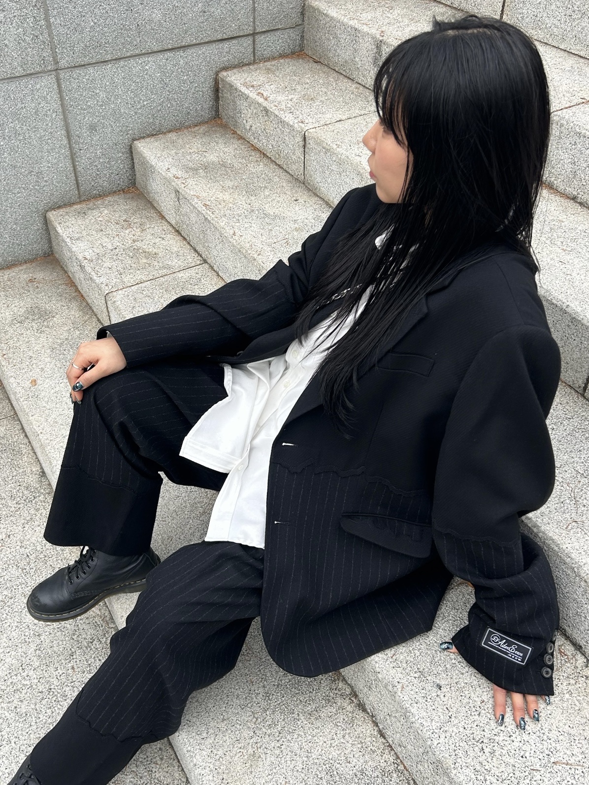 Ader Error Amon Slacks Noir 착용 스타일