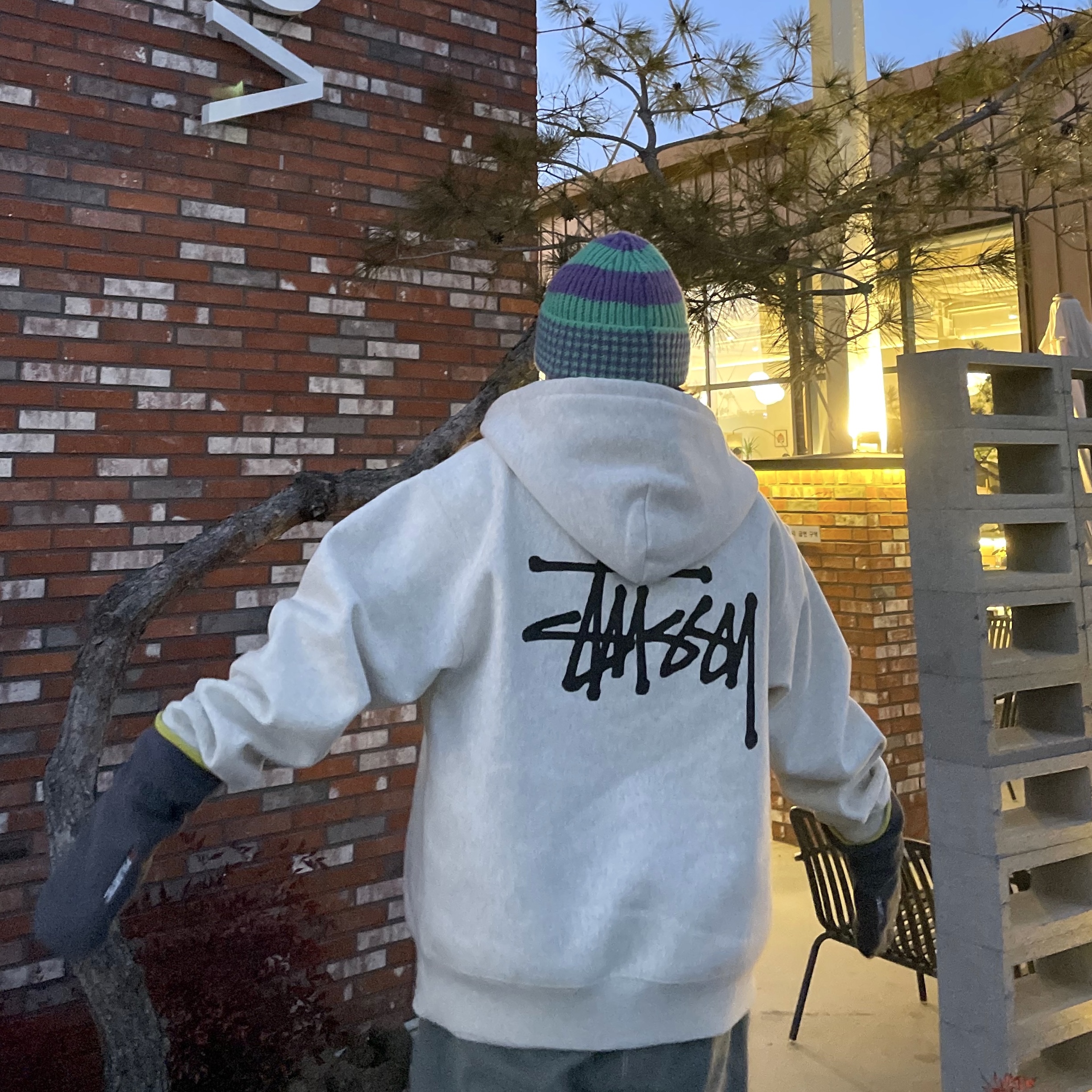 Stussy Striped Big Basic Beanie Green, Stussy Basic Stussy Zip Hoodie Ash Heather 2022 착용 스타일