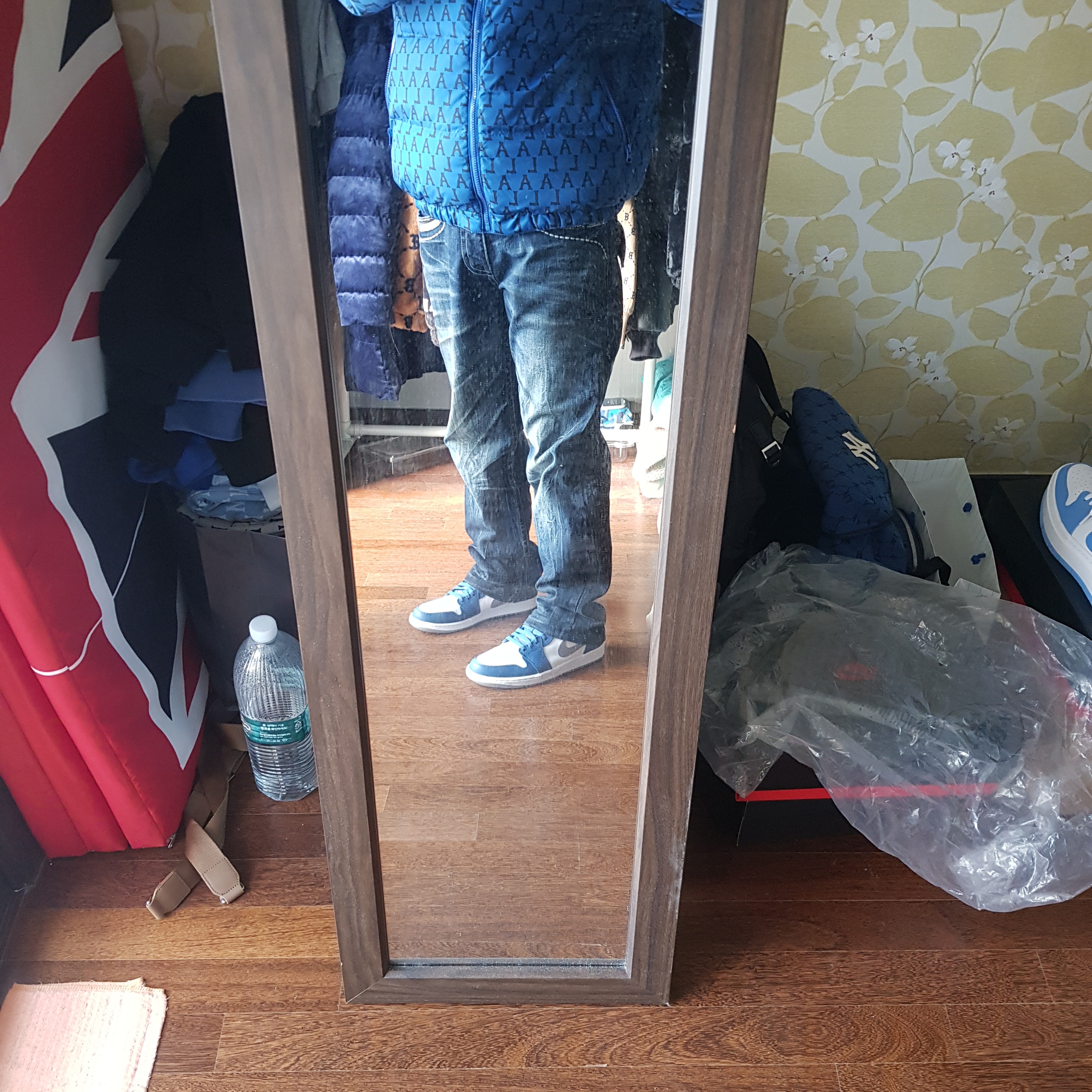 Jordan 1 Low True Blue Cement Grey, (W) Jordan 1 Elevate Low SE University Blue 착용 스타일 - 1