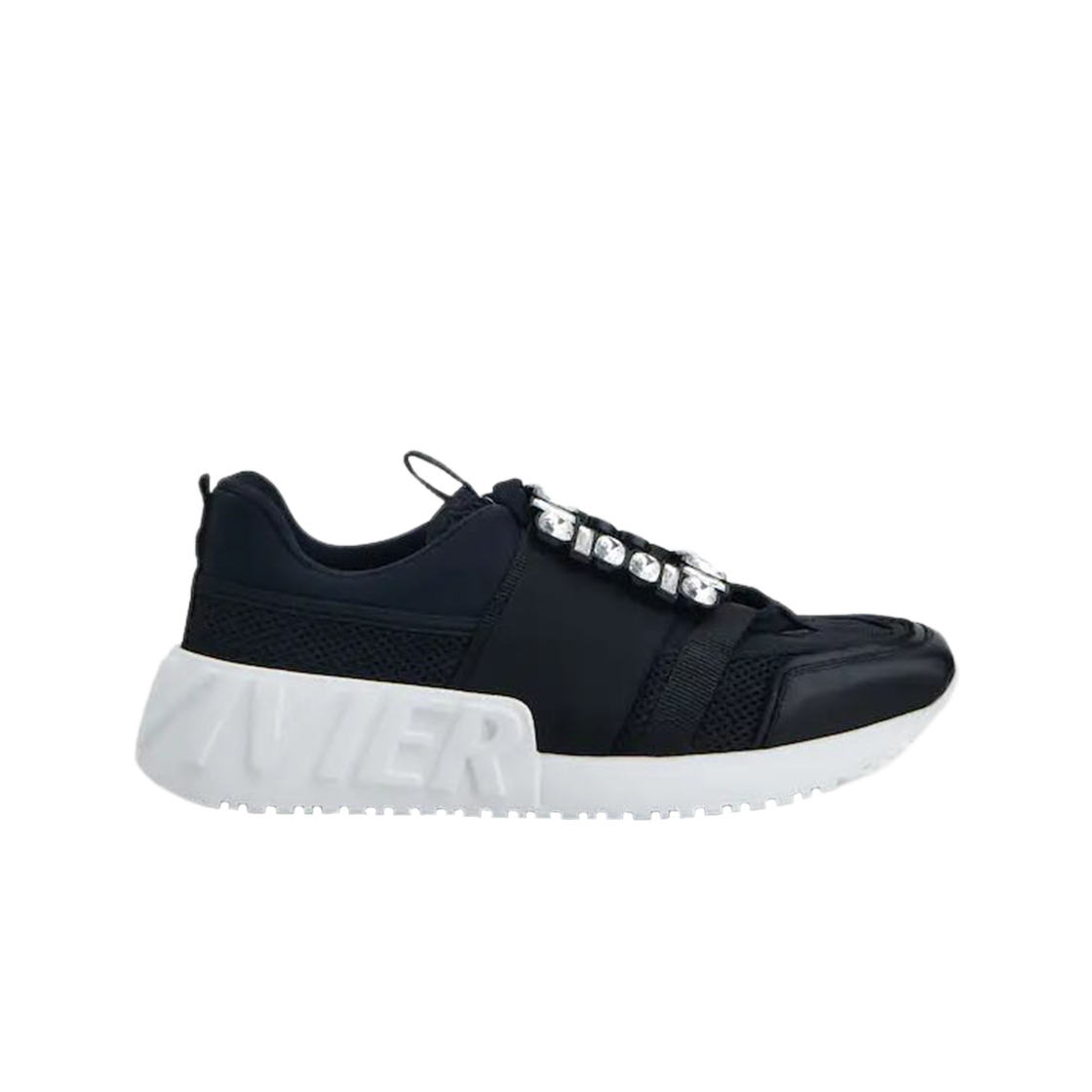 (W) 로저 비비에 비브 고 라인스톤 버클 스니커즈 테크니컬 패브릭 블랙((W) Roger Vivier Viv' Go Rhinestone Buckle Sneakers in Technical Fabrics Black) - 1
