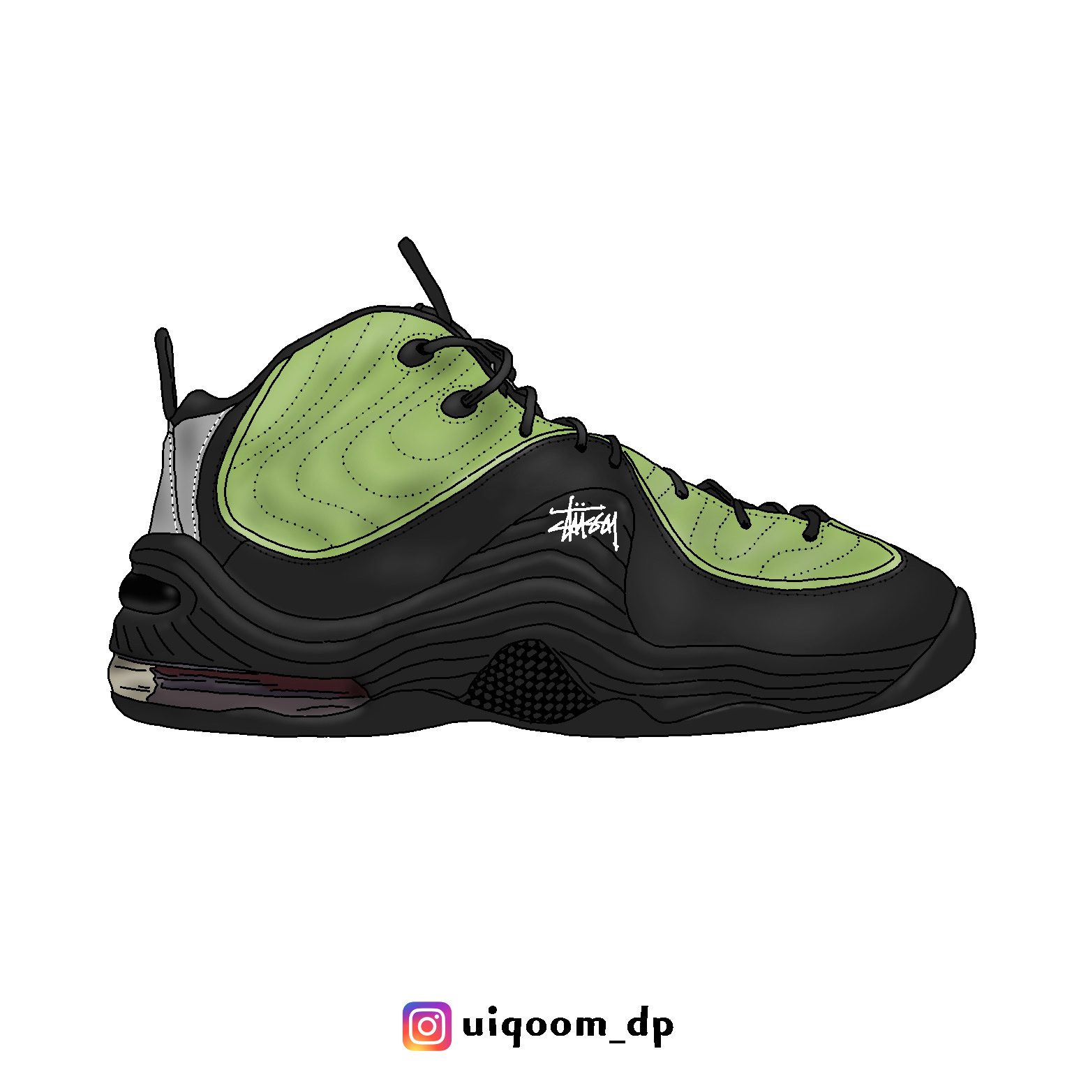 Nike x Stussy Air Penny II Vivid Green and Black 착용 스타일