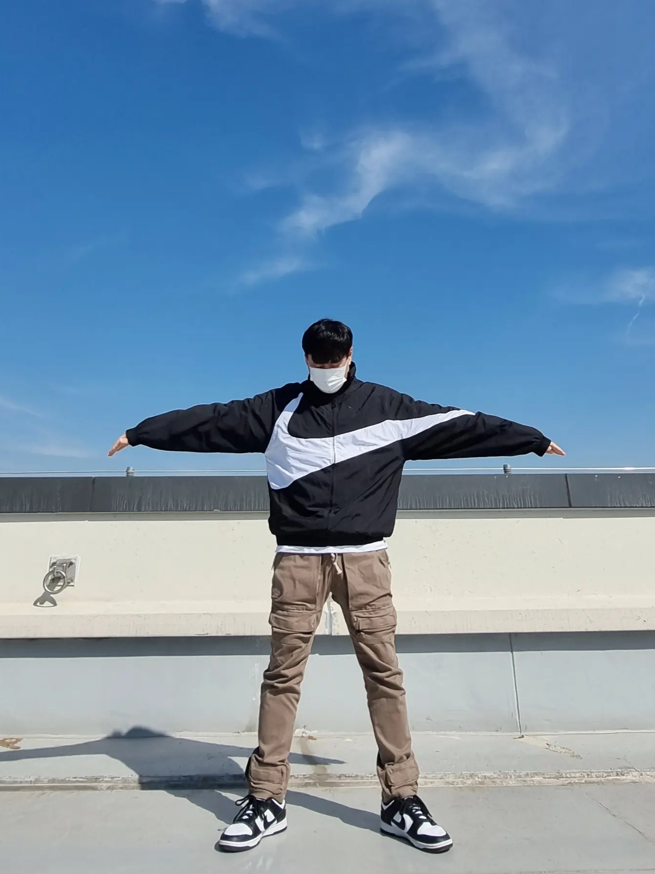 Nike Dunk Low Retro Black, Nike NSW Big Swoosh Woven Jacket Black - Asia 착용 스타일 - 1