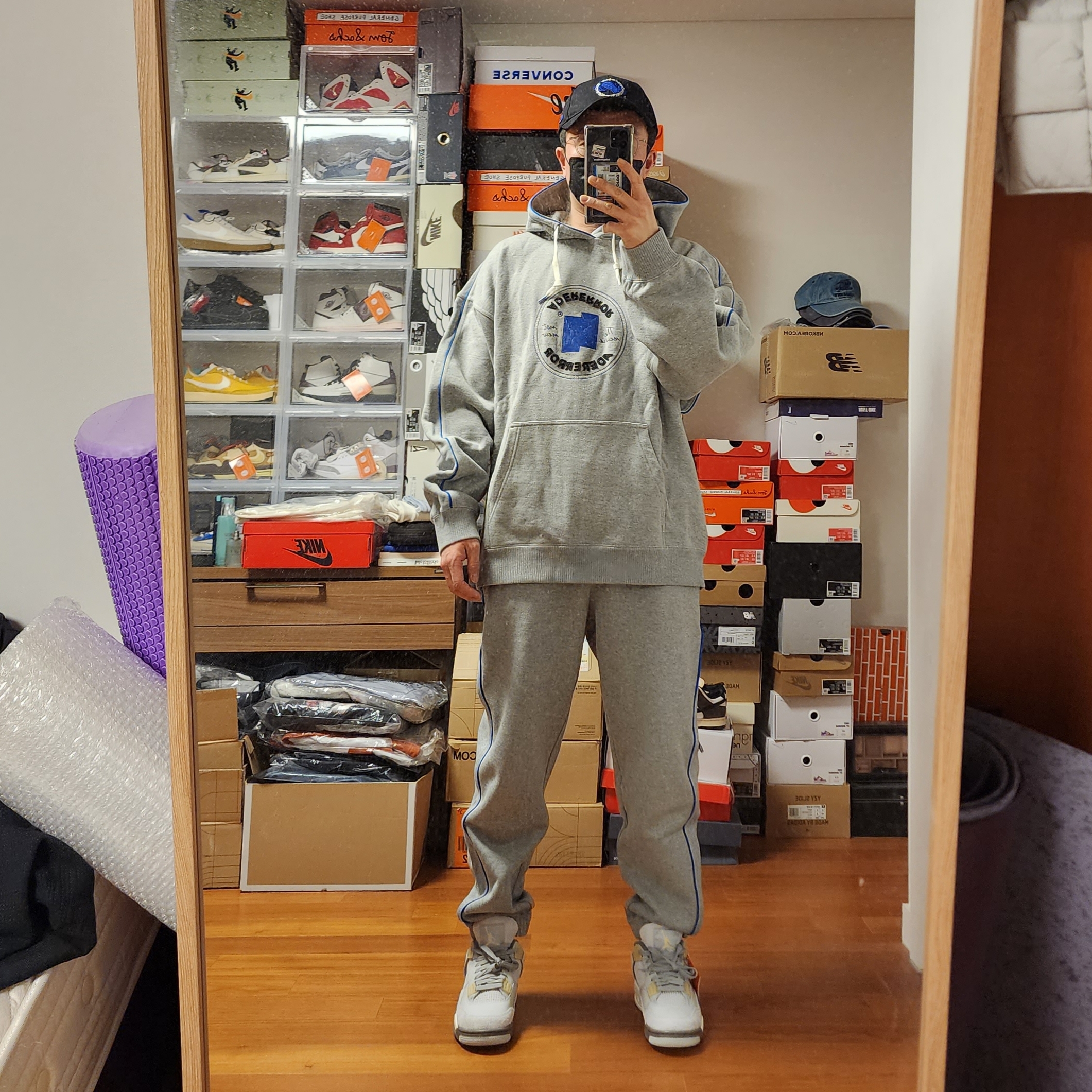 Converse x Ader Error Shapes Pullover Hoodie Vintage Grey Heather, Converse x Ader Error Shapes Pants Vintage Grey Heather 착용 스타일 - 2