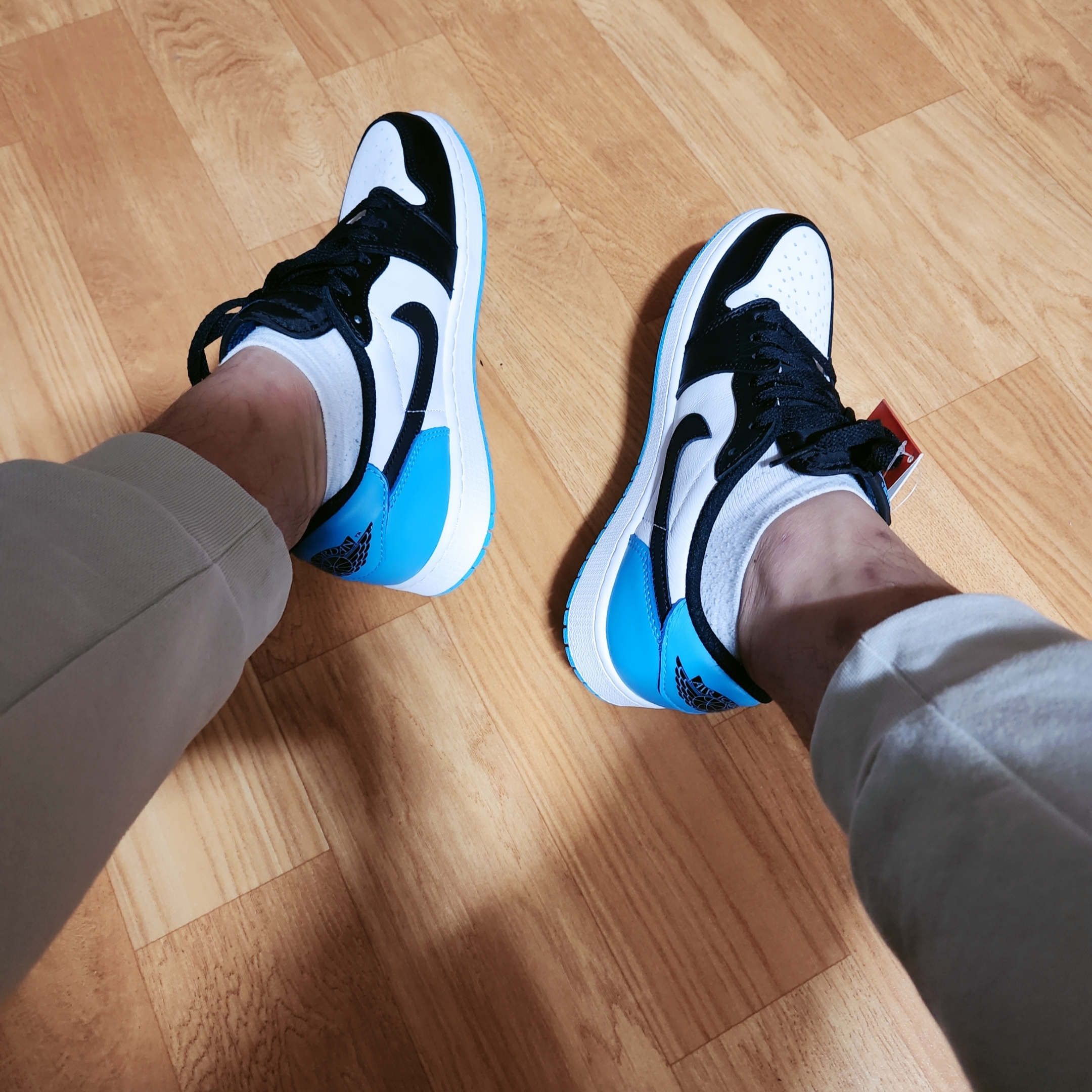 Jordan 1 Retro Low OG Black and Dark Powder Blue 착용 스타일 - 2