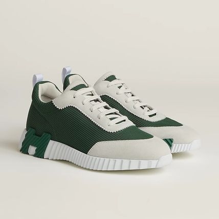 Hermes Bouncing Sneakers Mesh Suede Goatskin & Vert Cactus Blanc 착용 스타일 - 2