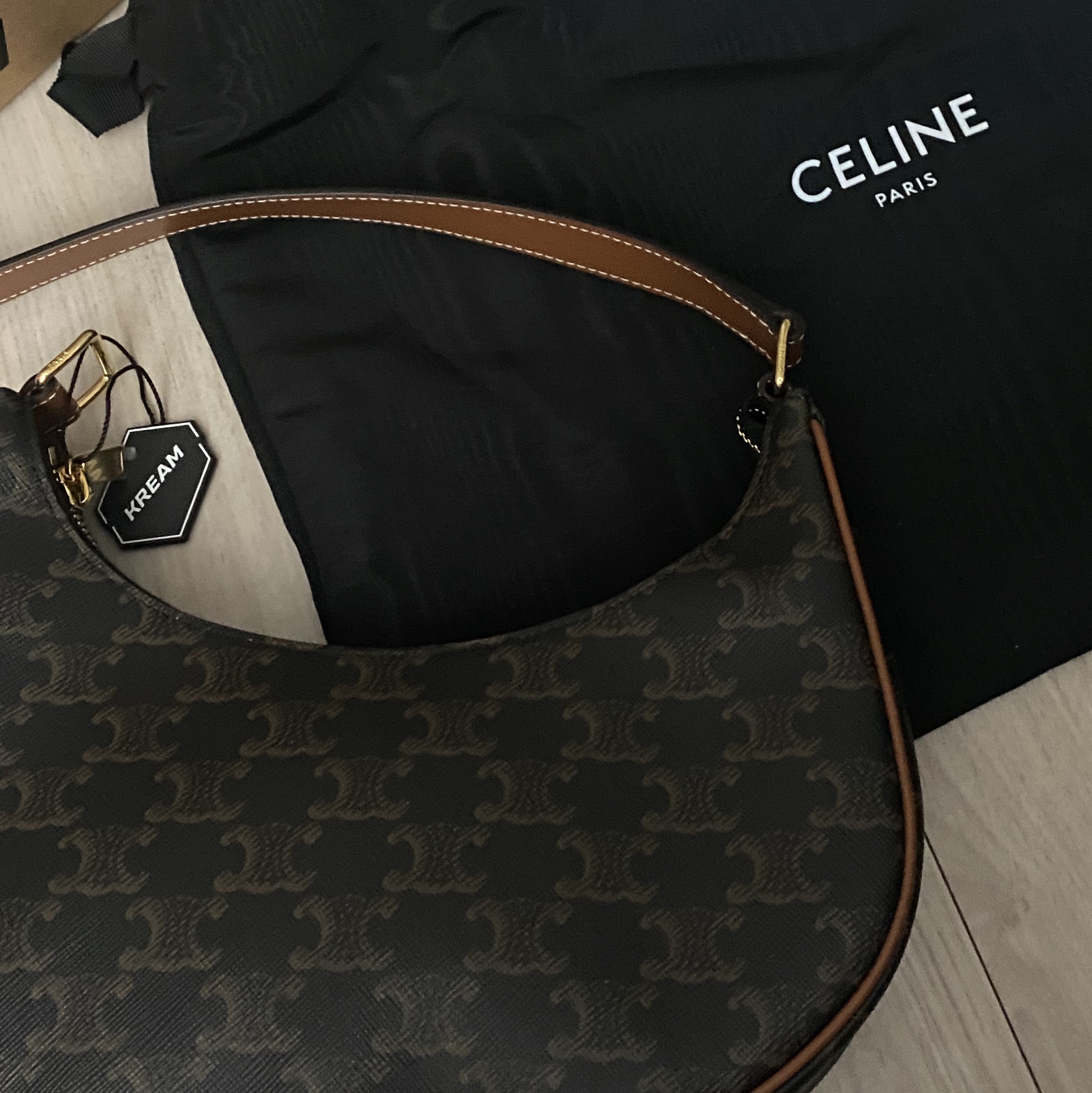 Celine Ava Bag in Triomphe Canvas and Calfskin Tan 착용 스타일