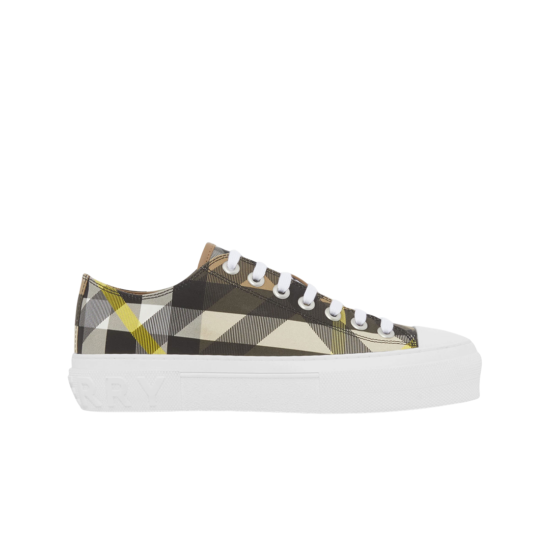 (W) 버버리 이그재저레이트 체크 코튼 스니커즈 위트 화이트((W) Burberry Exaggerated Check Cotton Sneakers Wheat White) - 1