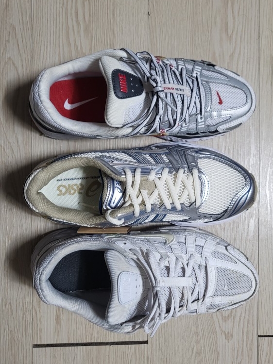 (W) Nike P-6000 Metallic Silver Red 착용 스타일