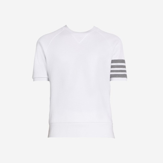 톰브라운 컴팩트 와플 사선 숏슬리브 티셔츠 화이트