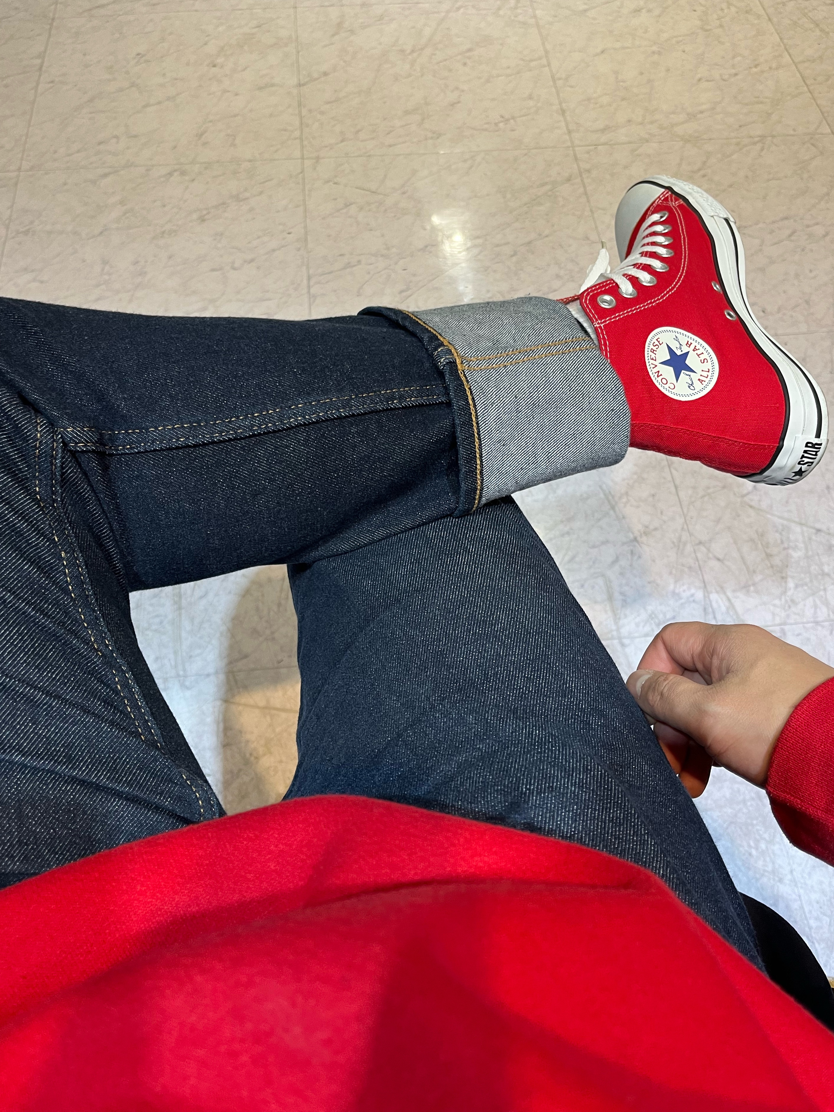 Converse Chuck 70 High Seasonal Leather University Red 착용 스타일