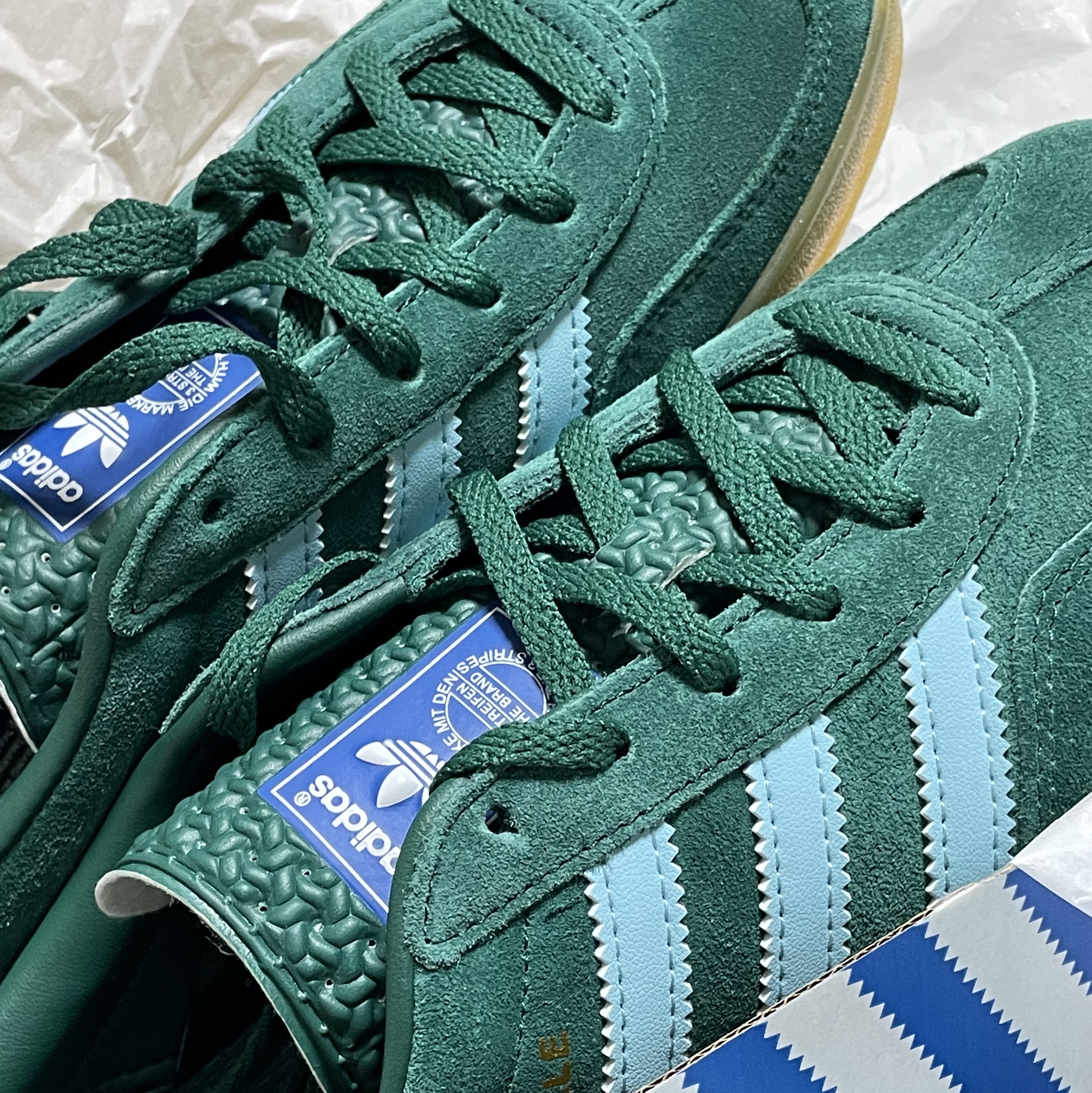 Adidas Gazelle Indoor Collegiate Green Hazy Sky 착용 스타일