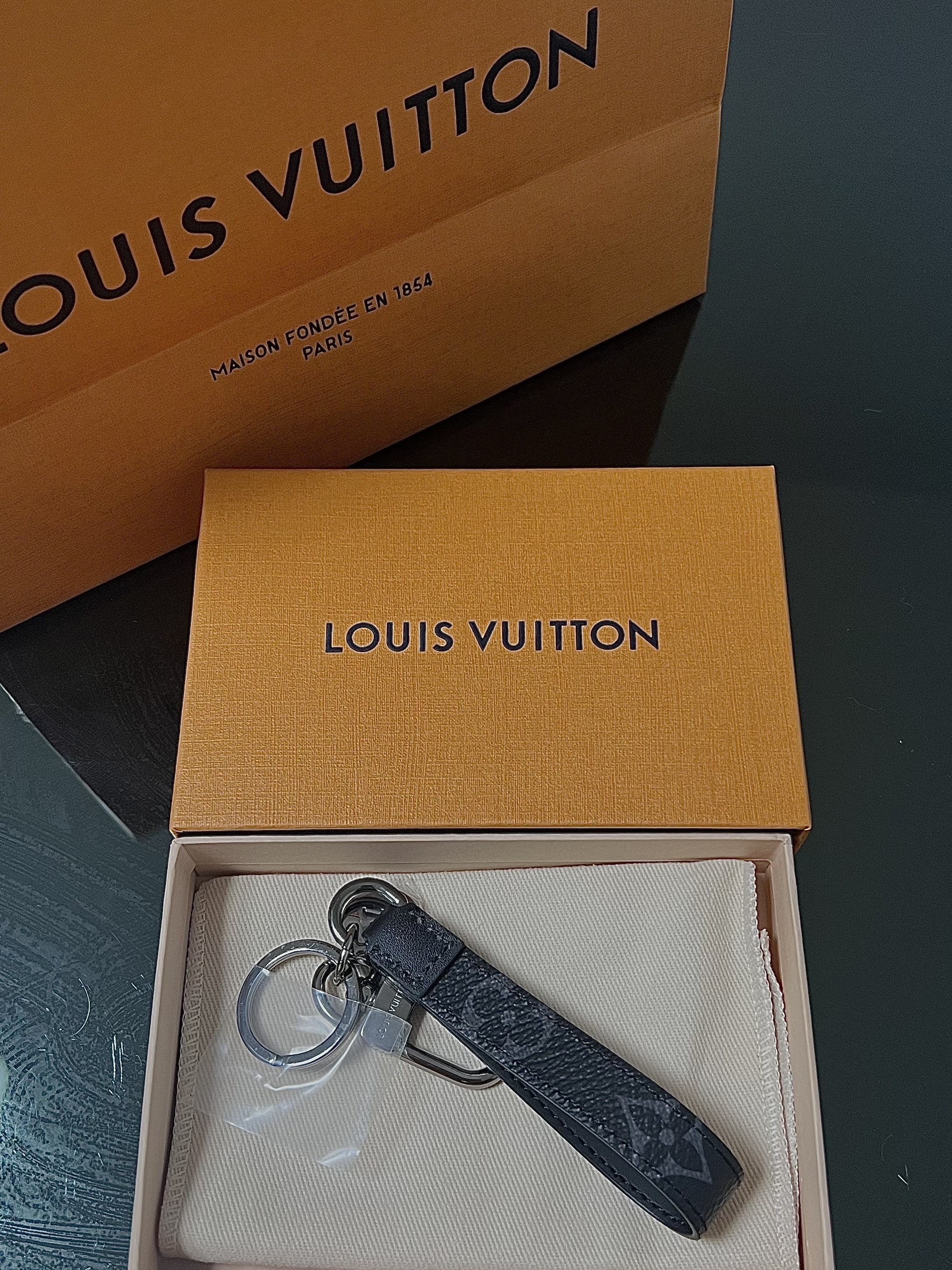 Louis Vuitton Dragonne Bag Charm & Key Holder Monogram Eclipse 착용 스타일