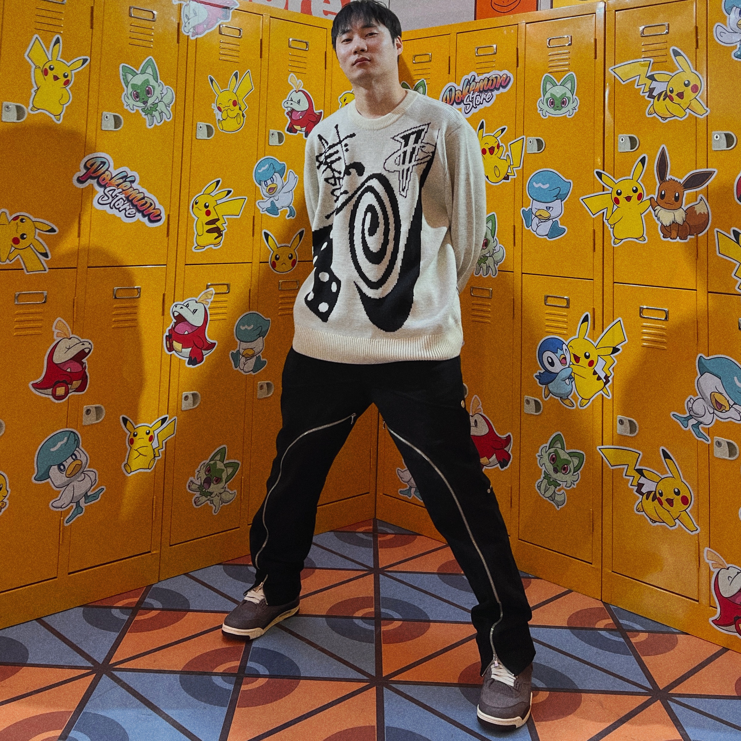 Jordan 4 x A Ma Maniere Retro Violet Ore, Nike x Stussy NRG LS Knit Sweater Fossil (DR2893-238) 착용 스타일
