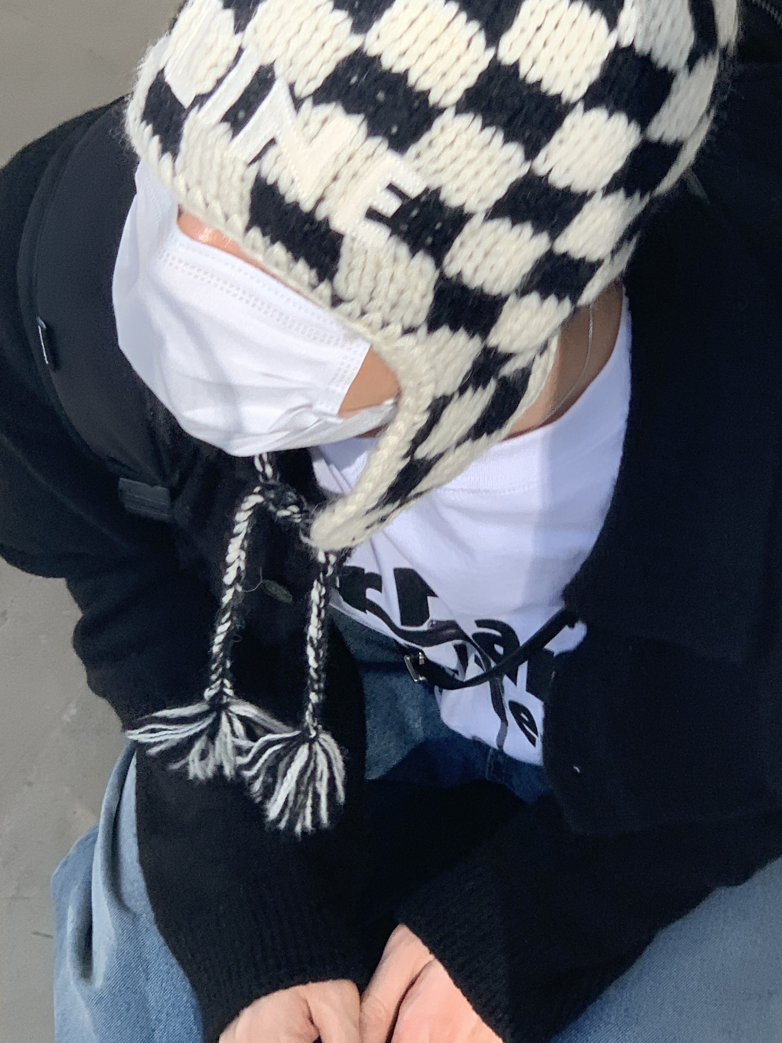 Balenciaga Tyrex Sneakers Black Grey, Celine Peruvian Beanie in Checked Alpaca Wool Black Off White 착용 스타일 - 5