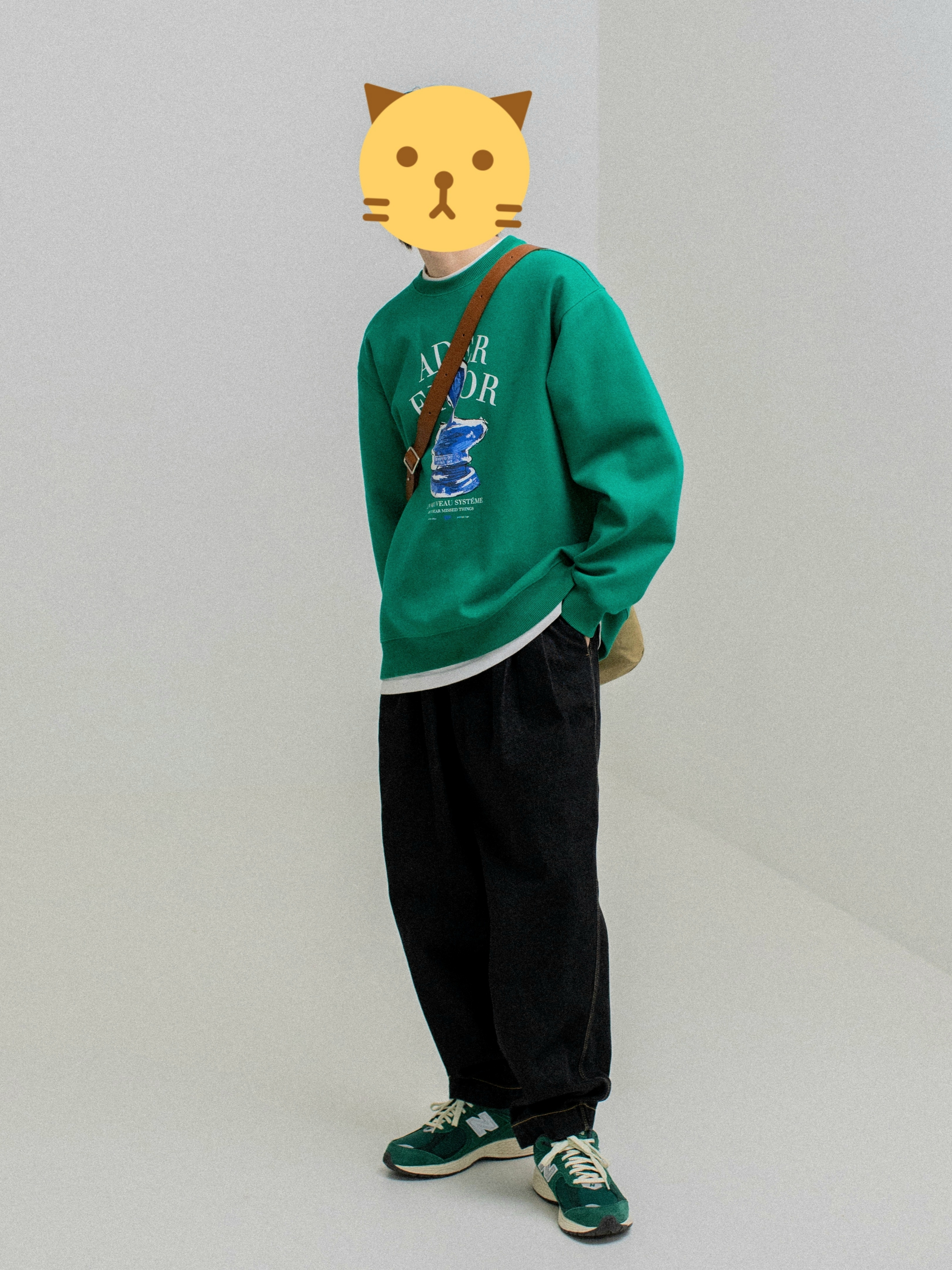 Ader Error Portrait Trophy Logo Sweatshirt Green, Ader Error Mod Jeans Noir 착용 스타일 - 1