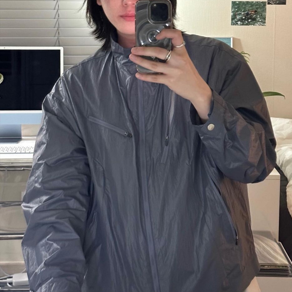Opening Project Performance Coating Jacket Blue Grey 착용 스타일