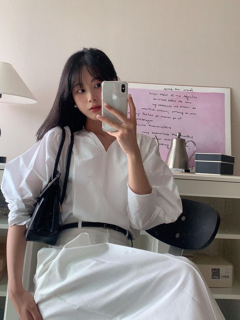 Kindersalmon Women Cocoon Sleeve Blouse White 착용 스타일 - 1